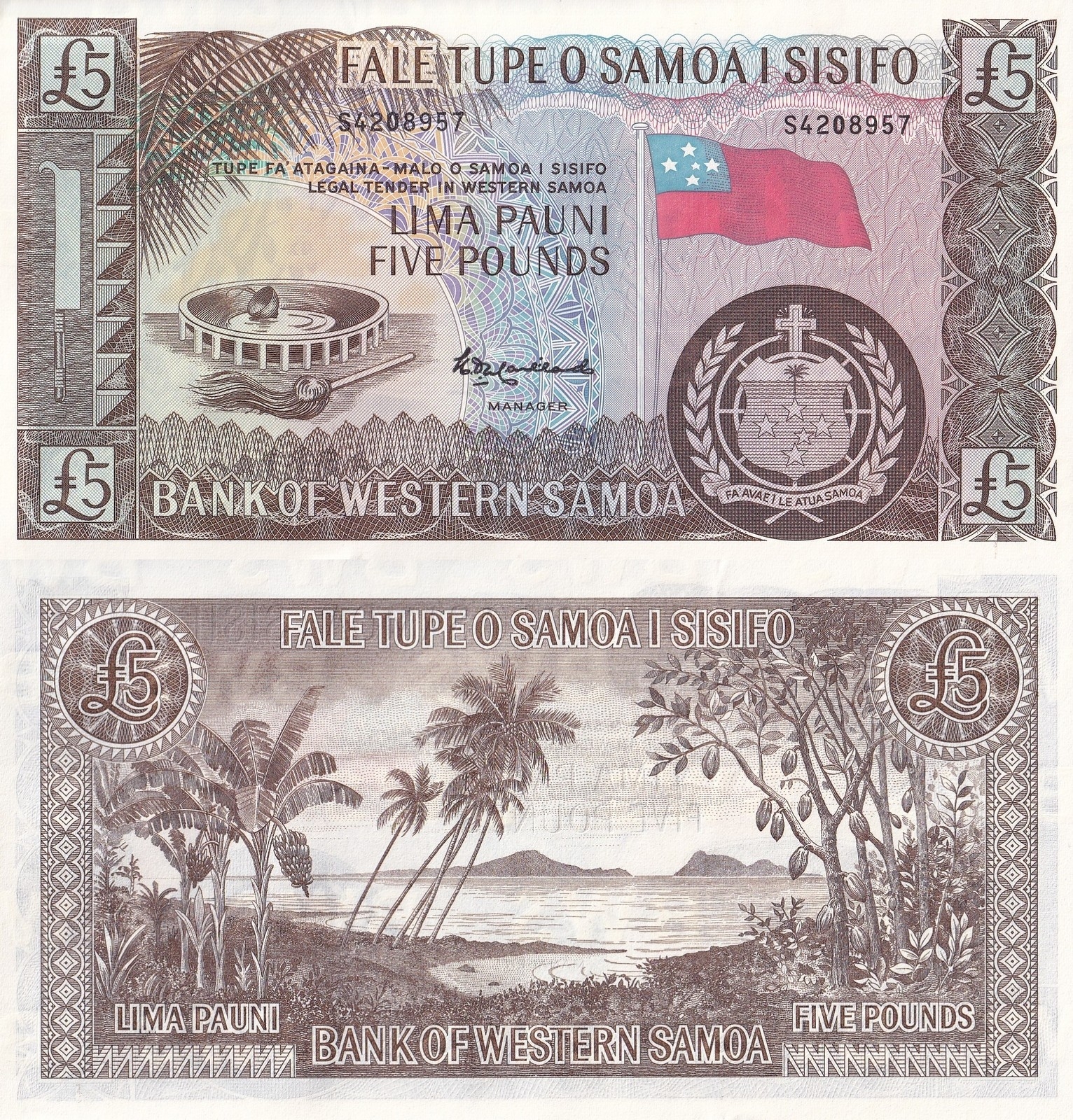 Western Samoa 5 Pounds ND 1963/2020 P 15CS UNC