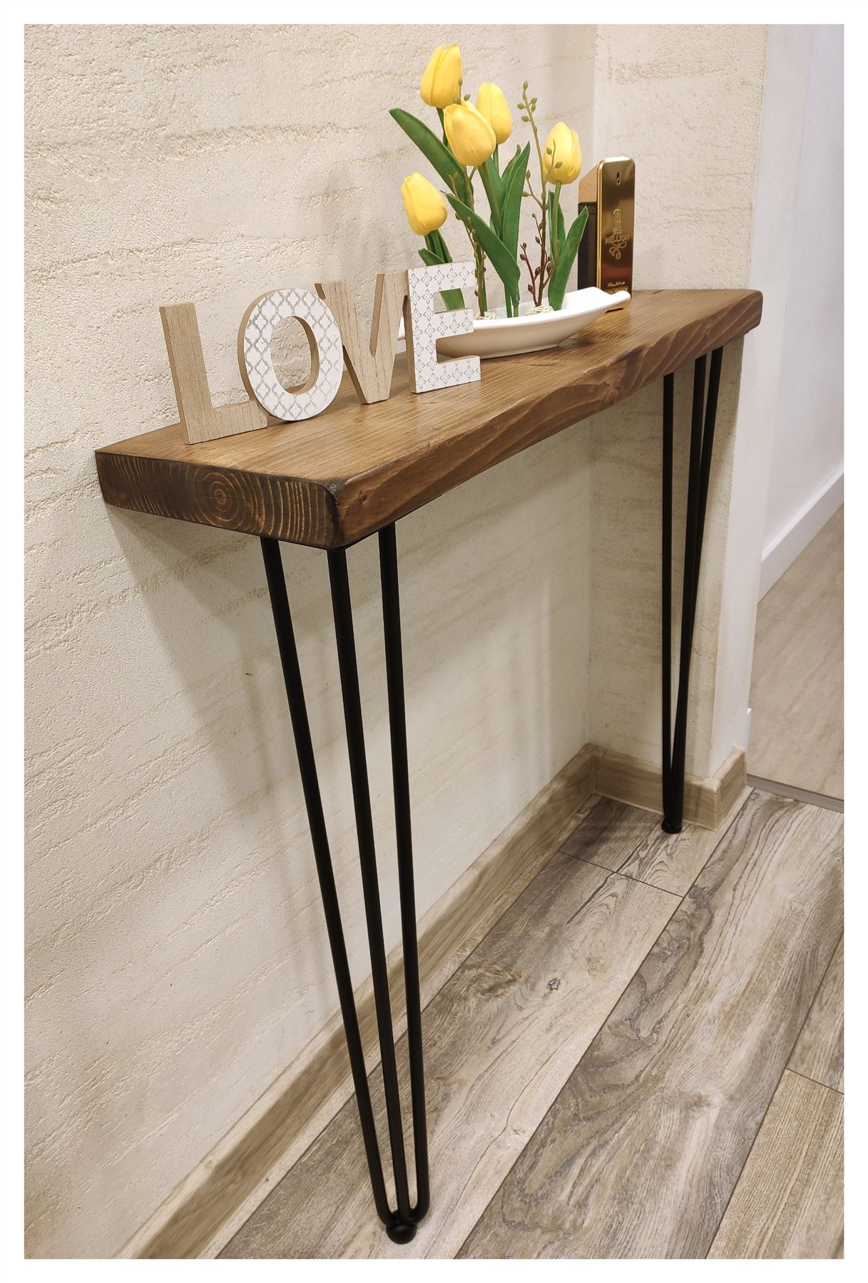 Rustic Console Table Radiator 175mm Hairpin 3R 711mm Medium Oak - Picture 15 of 52