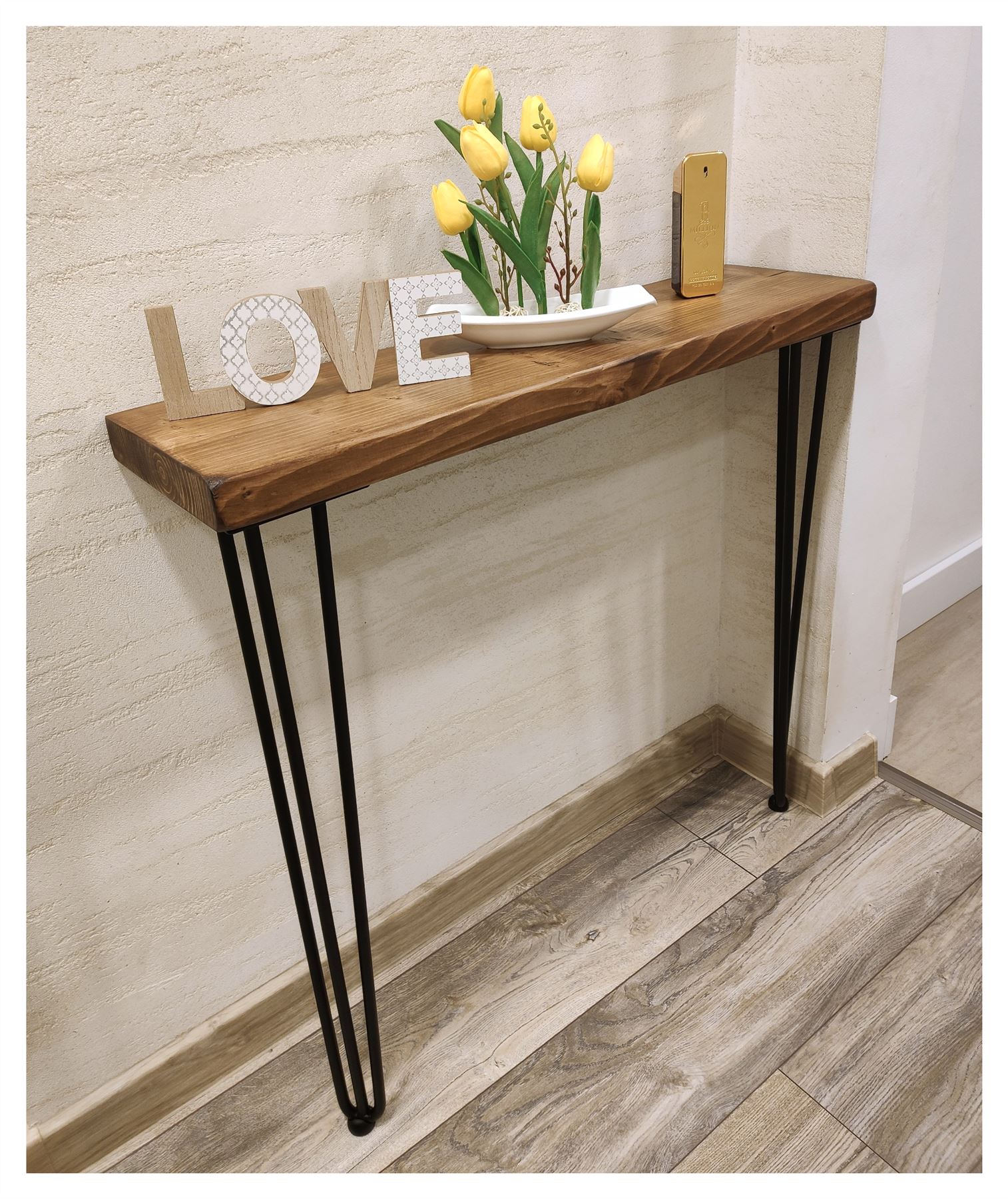 Rustic Console Table Radiator 175mm Hairpin 3R 711mm Medium Oak - Picture 13 of 52