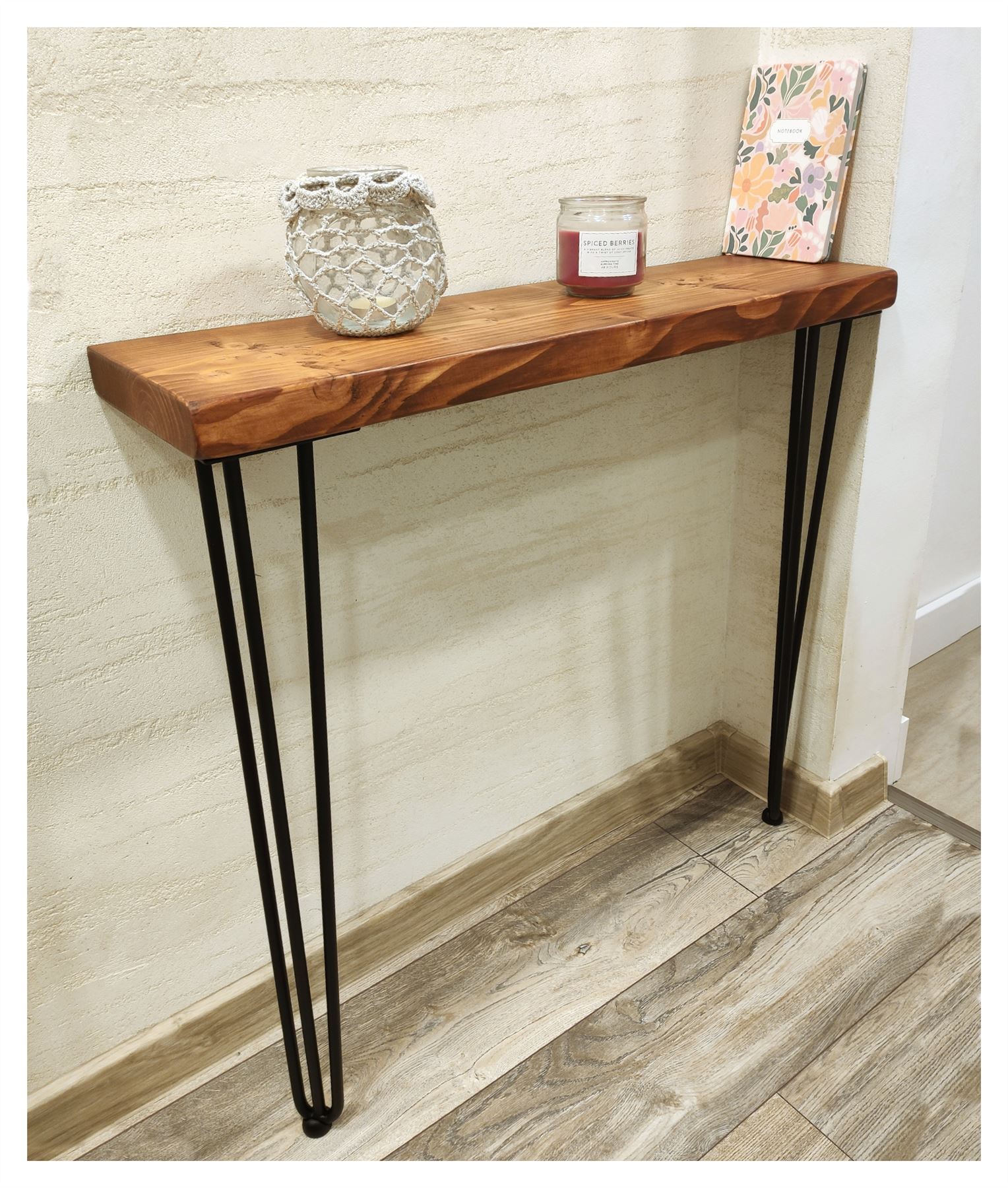 Rustic Console Table Radiator 175mm Hairpin 3R 860mm Teak - Picture 29 of 52