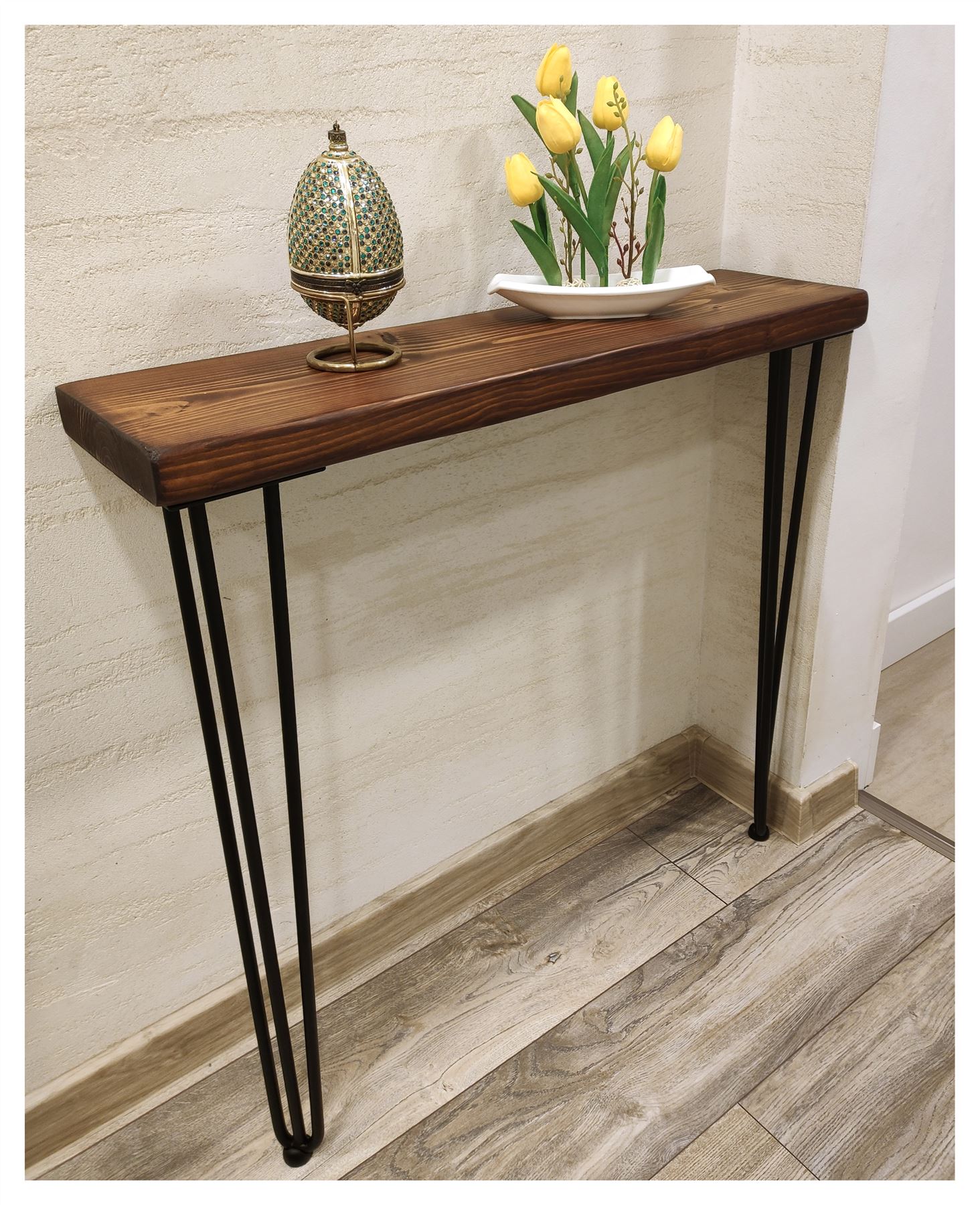 Rustic Console Table Radiator 225mm Hairpin 3R 860mm Dark Oak - Picture 29 of 52
