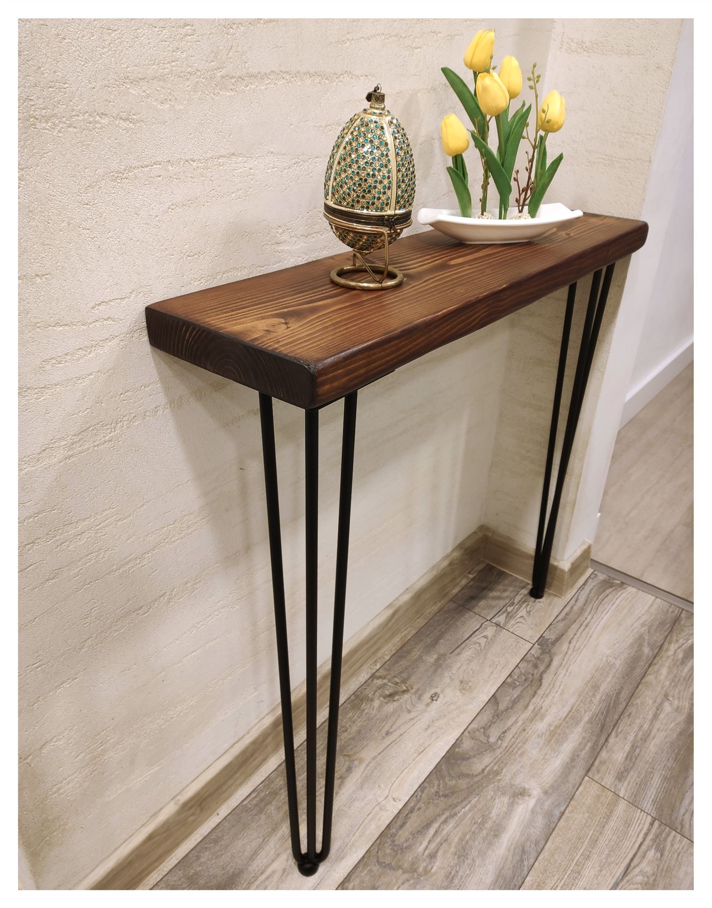 Rustic Console Table Radiator 225mm Hairpin 3R 860mm Dark Oak - Picture 35 of 52