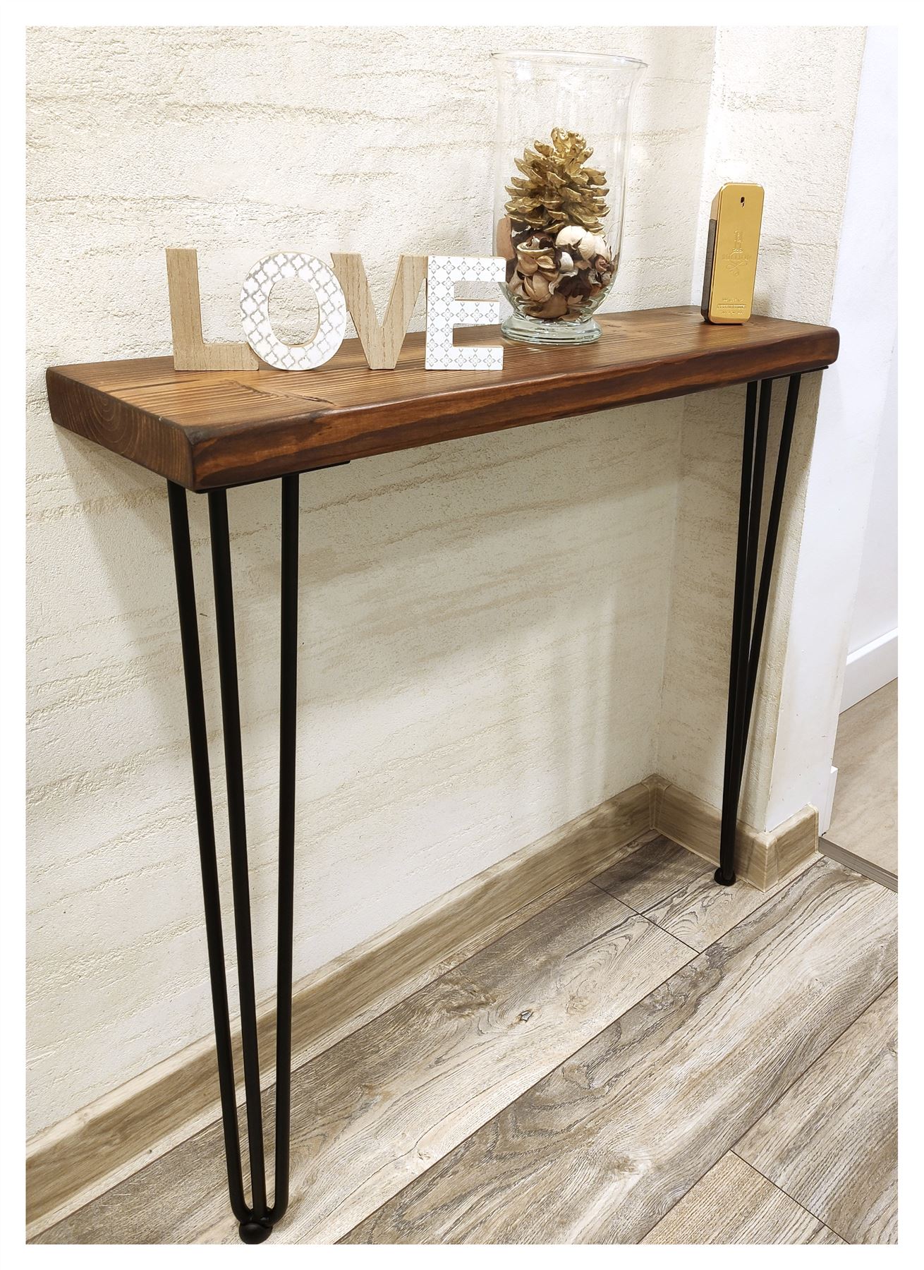 Rustic Console Table Radiator 225mm Hairpin 3R 860mm Walnut - Picture 25 of 52