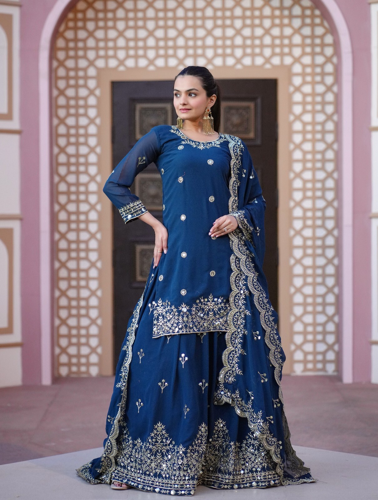 Women's Ready to Wear Fox Georgette Suit Lehenga Dupatta Set with Sequence Embro