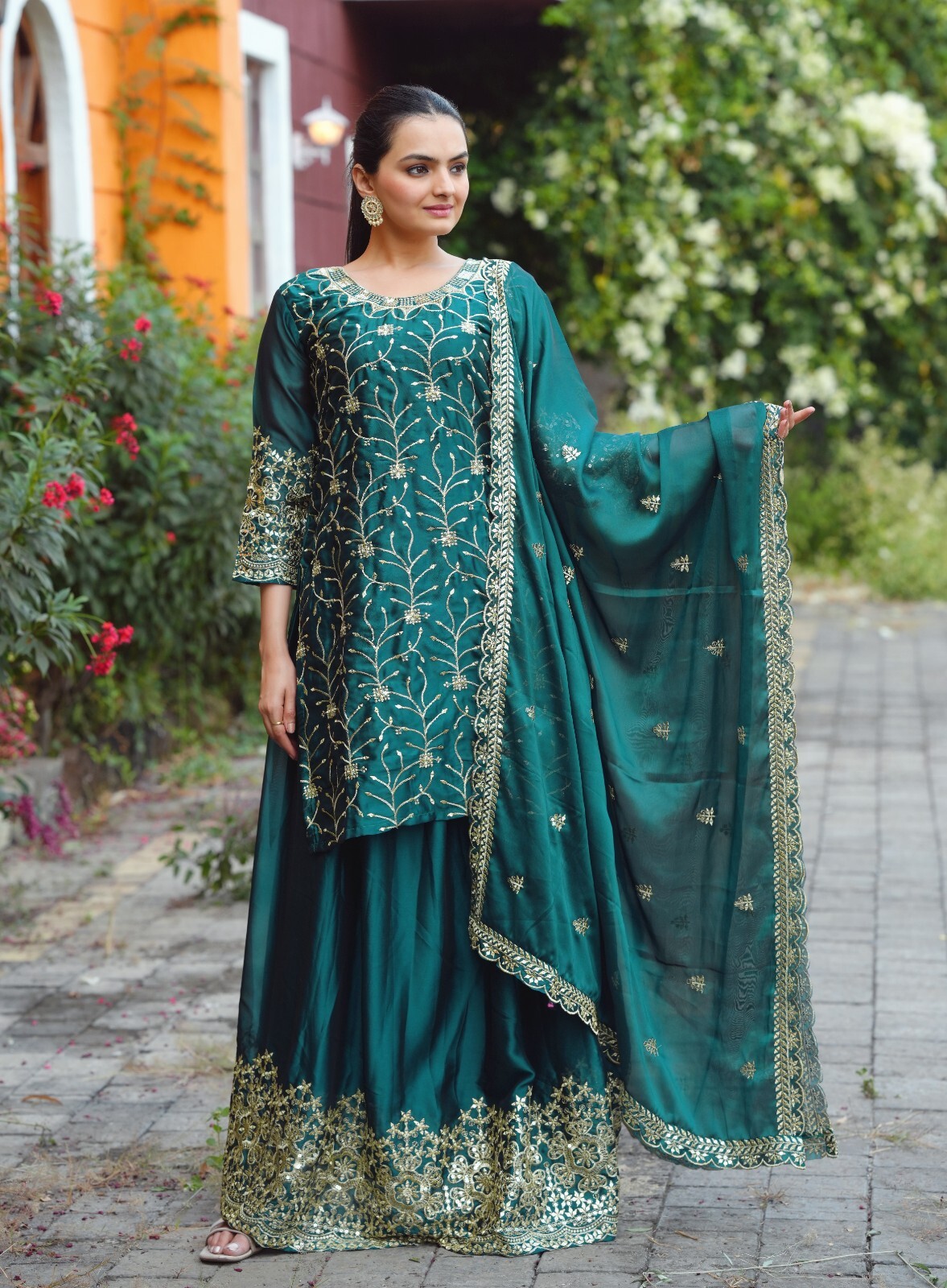 Women's Ready to Wear Rangoli Top Lehenga Dupatta Set with Sequence Embroidery W