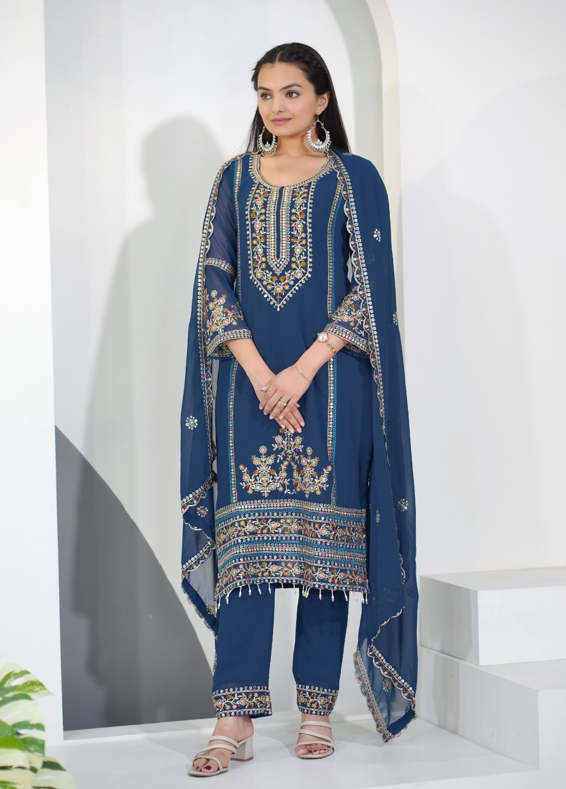 Women's Ready to Wear Fox Georgette Top Pant Dupatta Set with Sequence Embroider