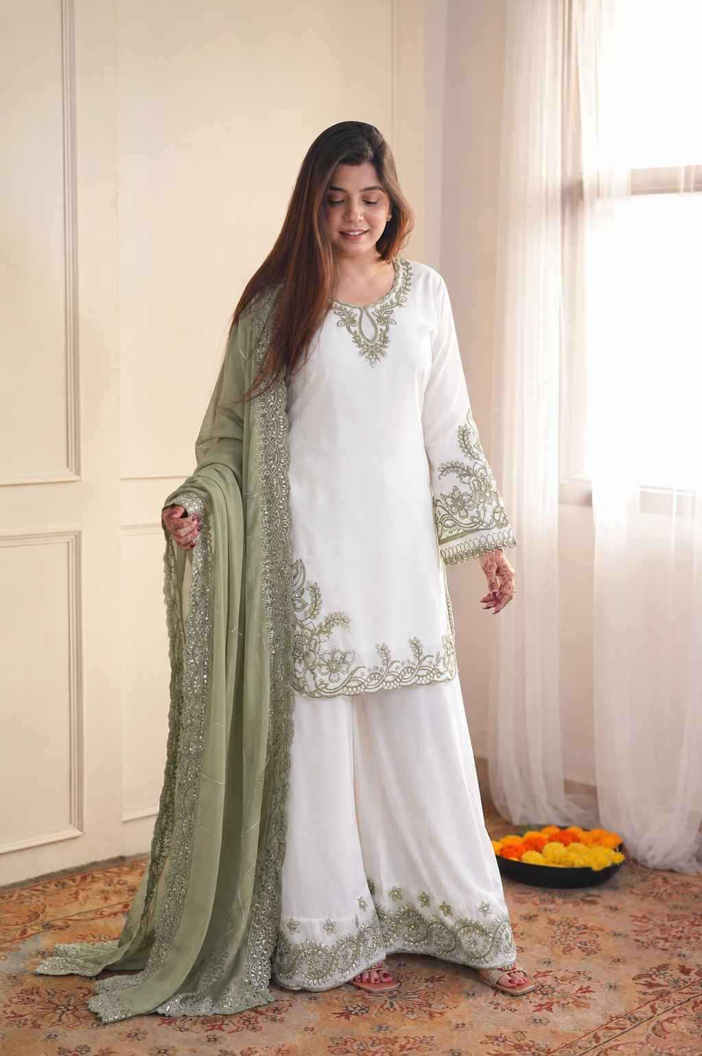 ReadyMade Pakistani Heavy Micro Cotton Women Piece Party Wear Dress Set Palazzo