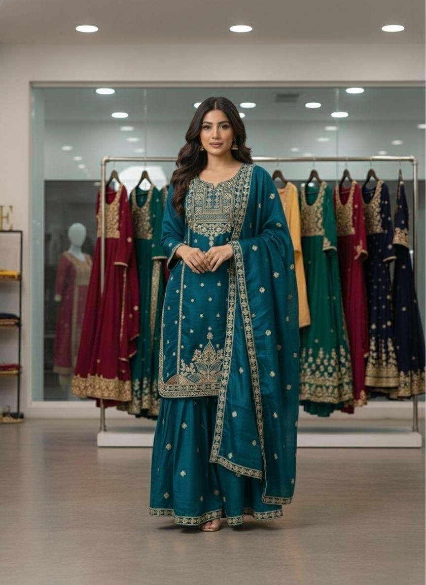 New Launch Designer Heavy Frendy Silk Kurta Palazzo With Fancy Dupatta For Women
