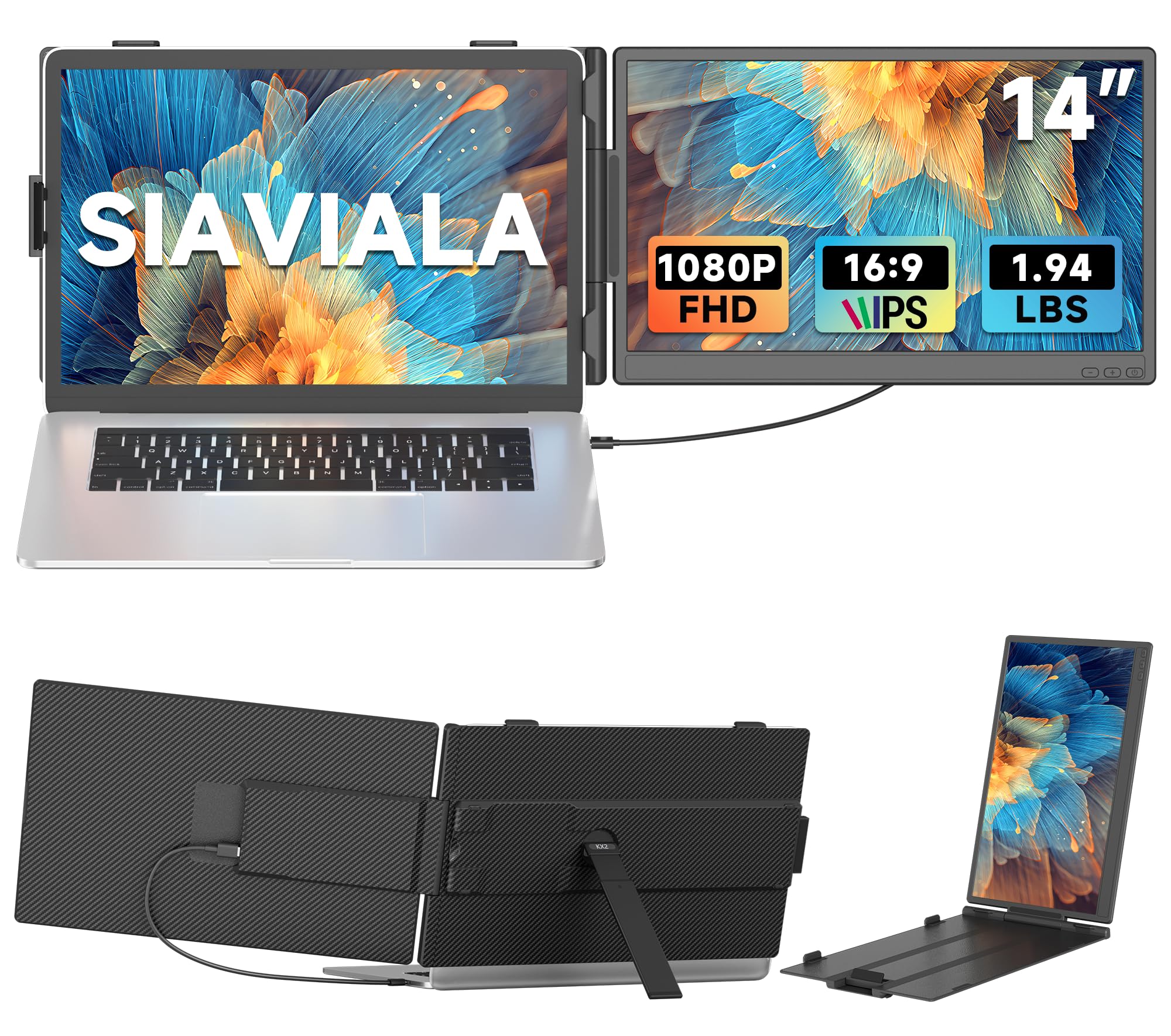 14" Laptop Screen Extender, Portable Monitor 1080P for 13-17.3" Laptops
