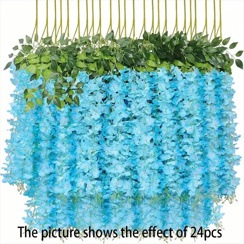 12pcs Wisteria Vine Artificial Flowers Trailing Fake String Garden Wedding Decor