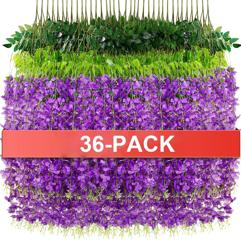 36pcs Wisteria Vine Artificial Flowers Trailing Fake String Garden Wedding Decor