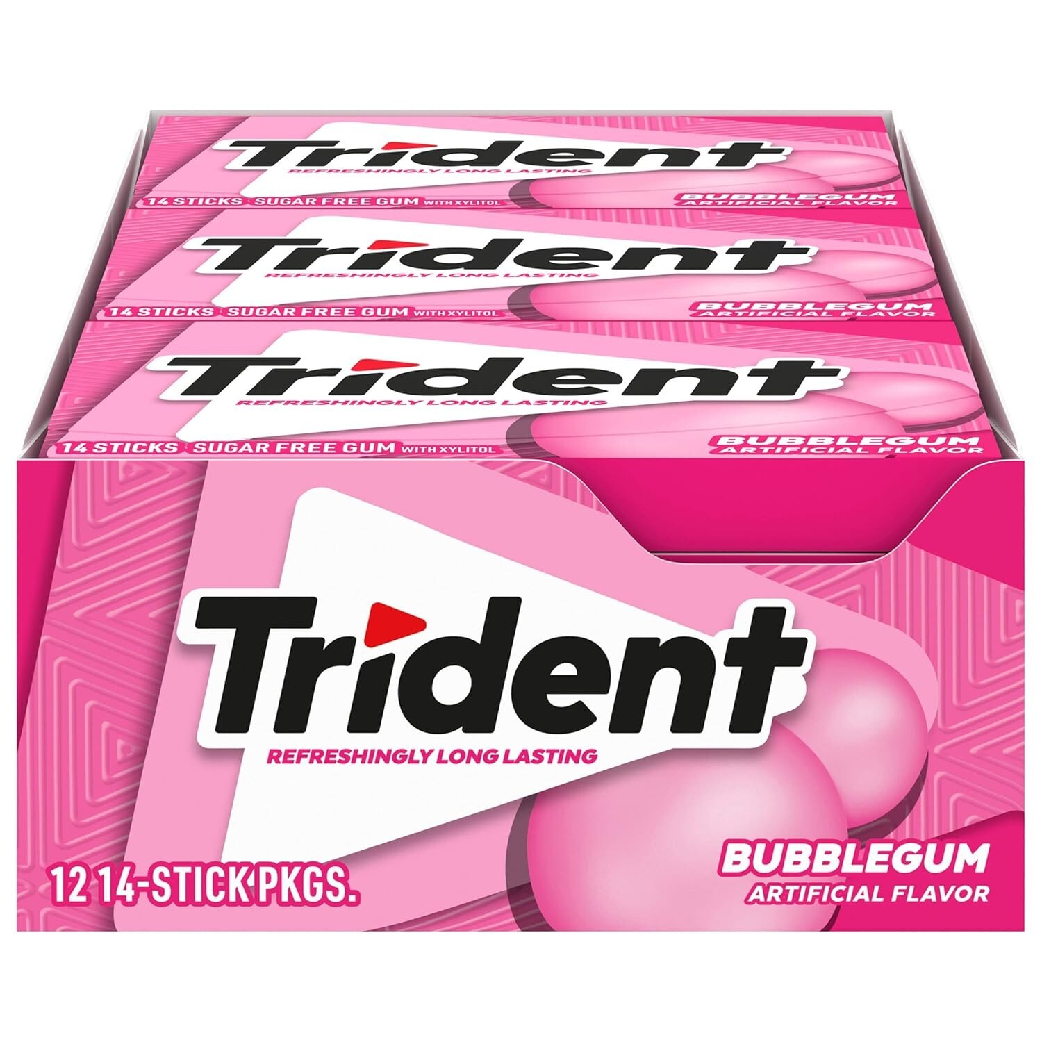 Trident Bubblegum Sugar Free Chewing Gum 12 Packs 14 Pieces Each