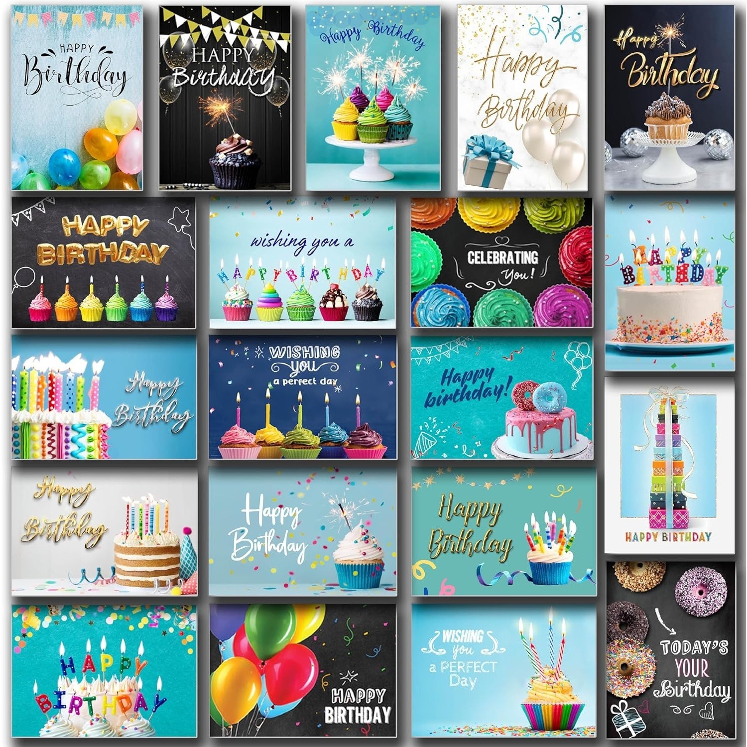100 Happy Birthday Cards Bulk 5×7 with Envelopes and Stickers