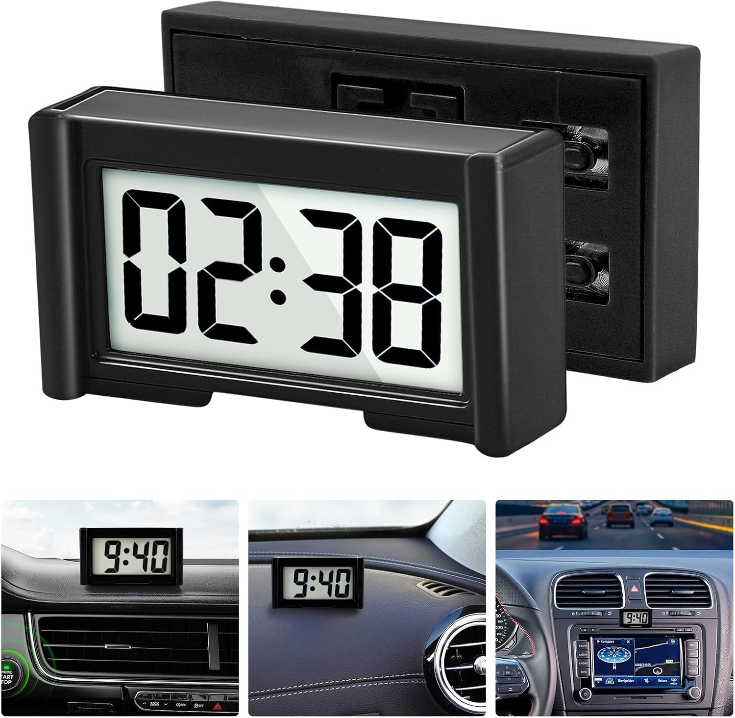 Youngfly Small Digital Clock Mini Car Dashboard Clock Battery Operated