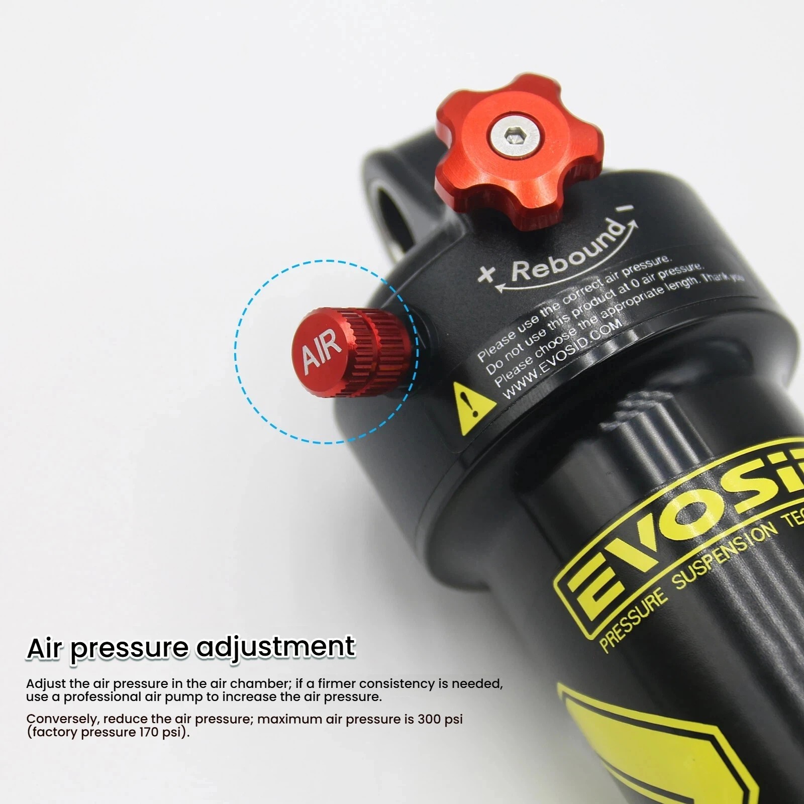 EVOSID MTB 165mm Adjustable Air Shock Absorber for Mountain Bikes