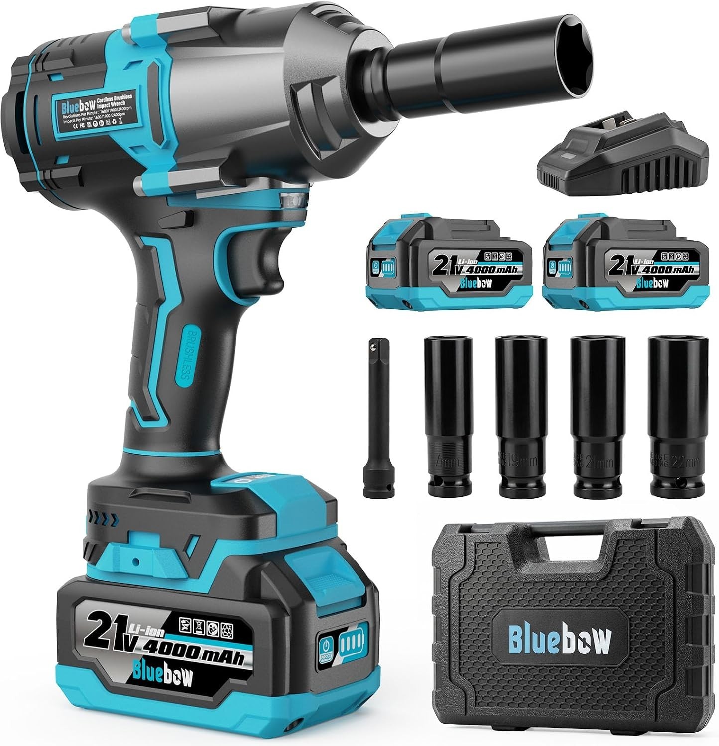 1/2 Inch Cordless Impact Wrench, 900 Ft-lbs (1200 N·m) High Torque Brushless