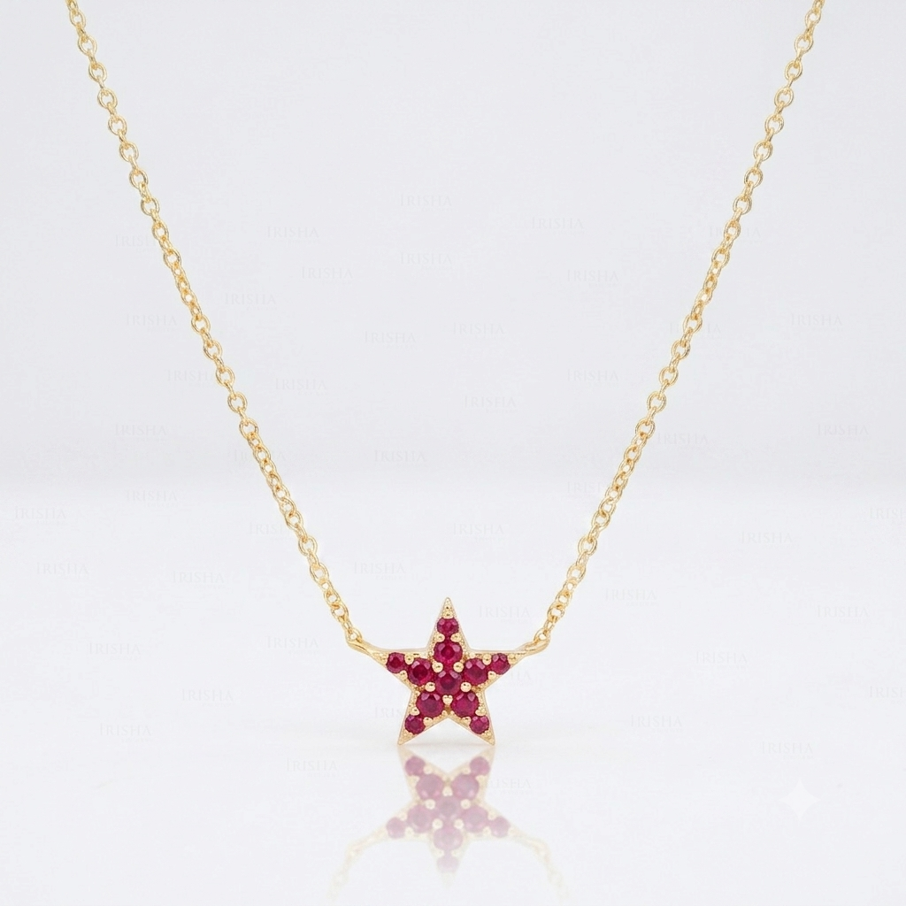 14K Gold Star Choker Necklace with Diamond, Ruby, Emerald Options, Gift Idea