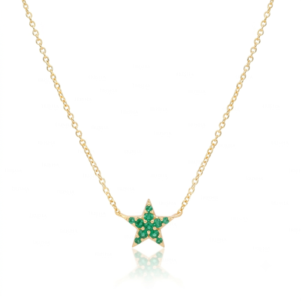 14K Gold Star Choker Necklace with Diamond, Ruby, Emerald Options, Gift Idea