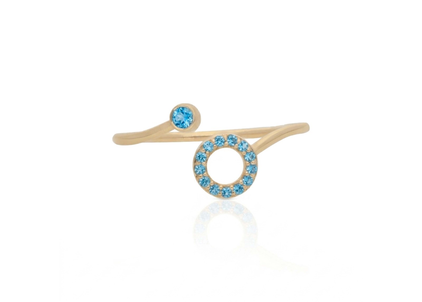 14K Gold Blue Topaz Open Cuff Ring, Unique Minimalist Gift for Women, Size 3-8 - Picture 2 of 4