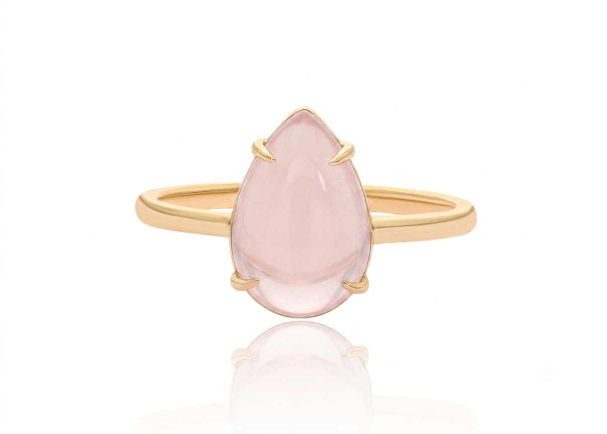 14K Gold Multi-Gemstone Pear Shape Ring, 0.50 Ct Labradorite, Rose Quartz, Turqu