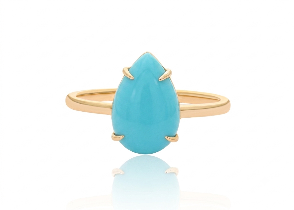 14K Gold Multi-Gemstone Pear Shape Ring, 0.50 Ct Labradorite, Rose Quartz, Turqu