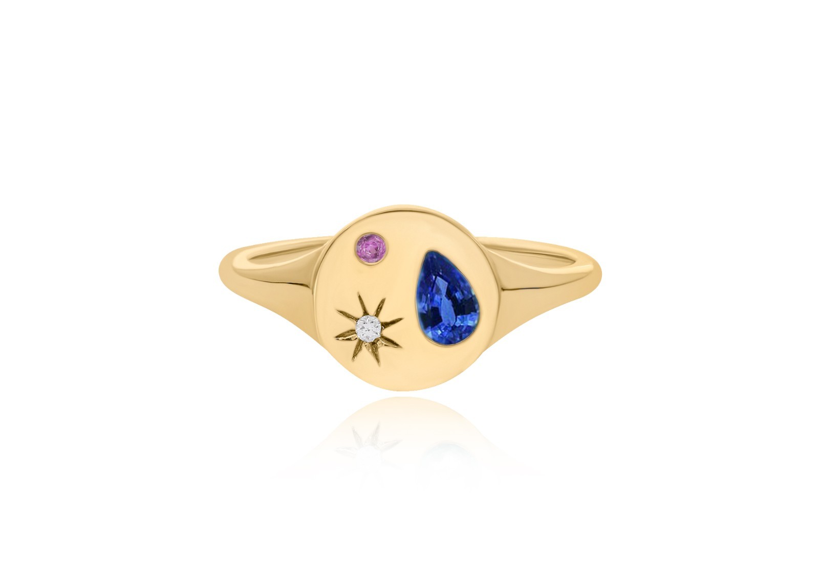 14K Gold Diamond With Pear Shape Ruby/Sapphire/Emerald Option Ring - Picture 6 of 7