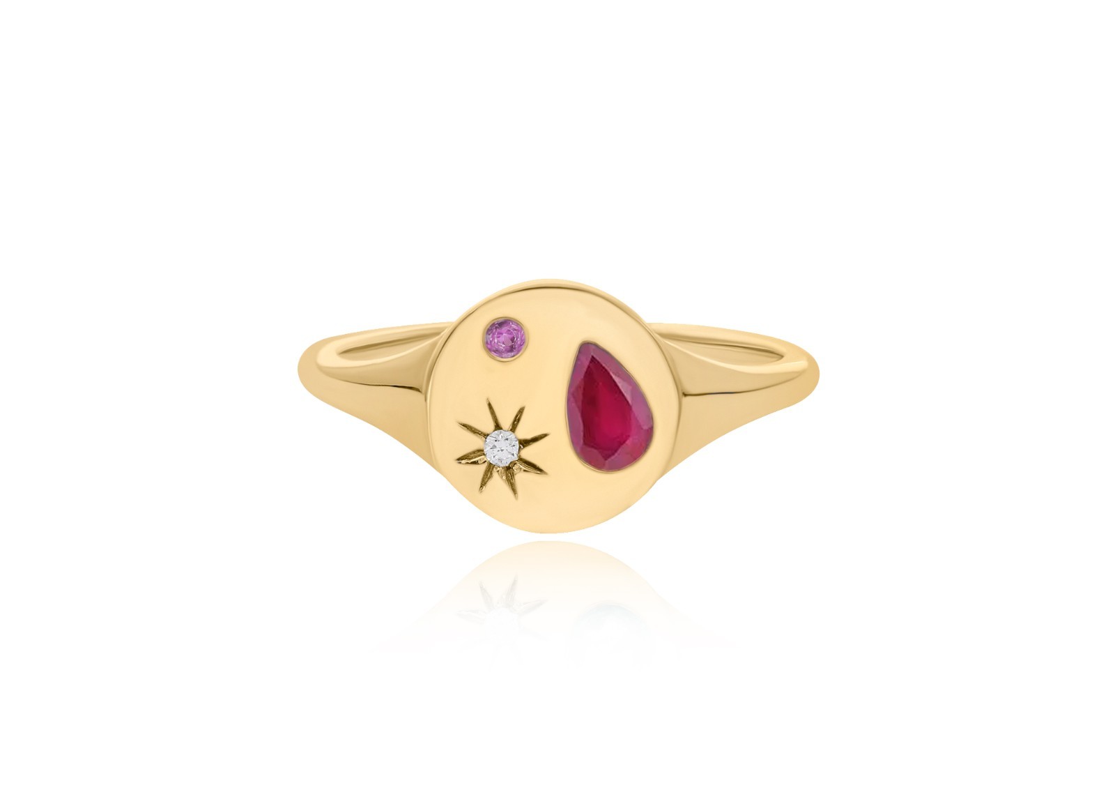 14K Gold Diamond With Pear Shape Ruby/Sapphire/Emerald Option Ring - Picture 7 of 7