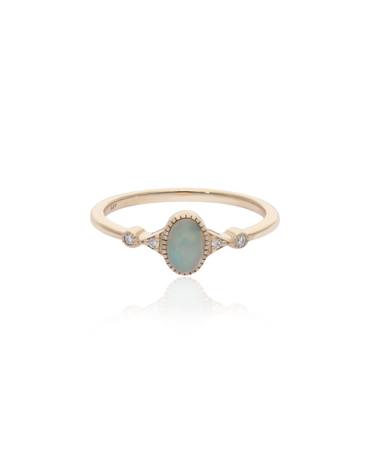 14K Gold Diamond White Opal Anniversary Gift Ring- Available in Turquoise, Pearl
