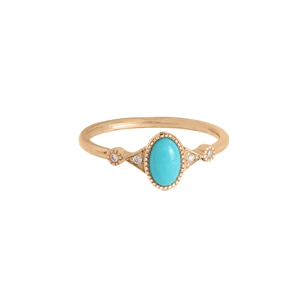 14K Gold Diamond White Opal Anniversary Gift Ring- Available in Turquoise, Pearl
