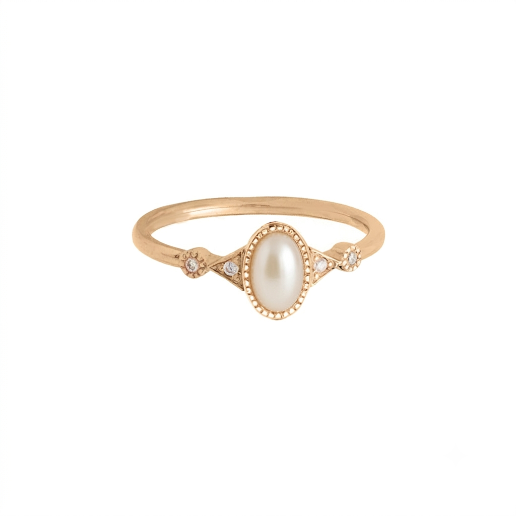 14K Gold Diamond White Opal Anniversary Gift Ring- Available in Turquoise, Pearl