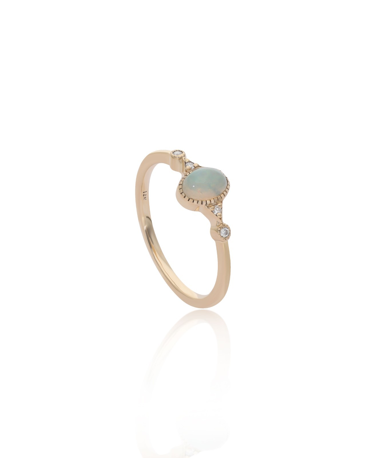 14K Gold Diamond White Opal Anniversary Gift Ring- Available in Turquoise, Pearl
