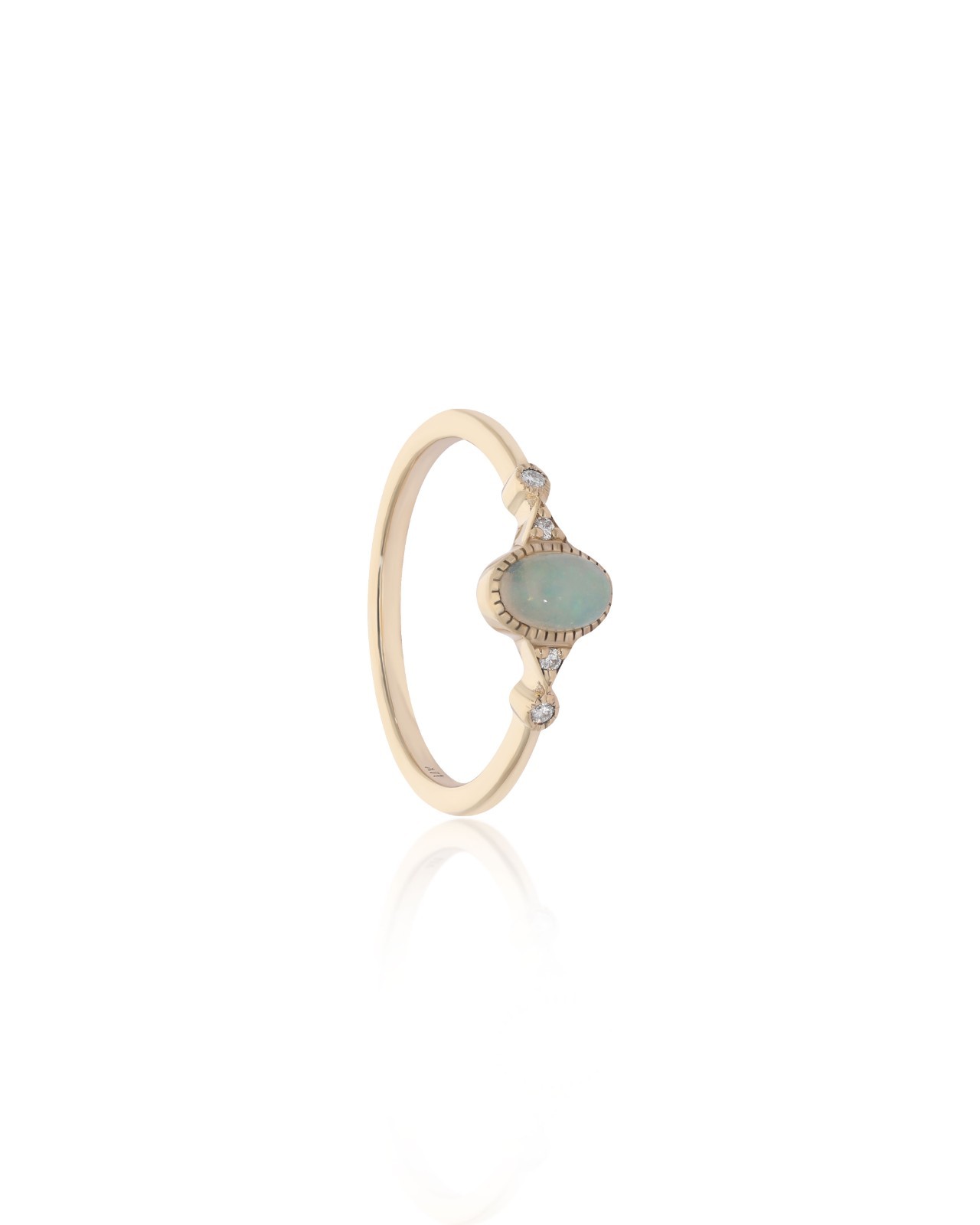 14K Gold Diamond White Opal Anniversary Gift Ring- Available in Turquoise, Pearl