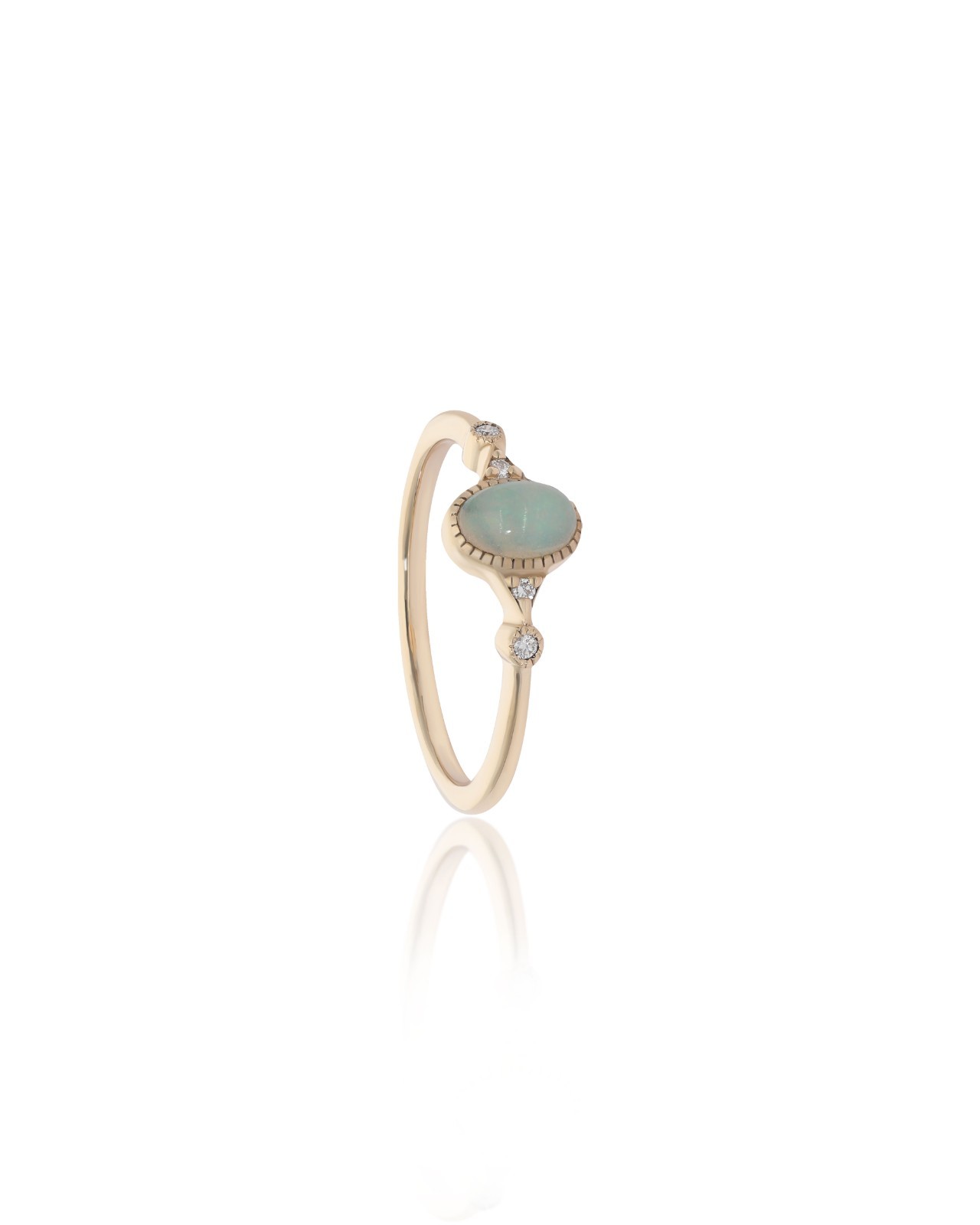 14K Gold Diamond White Opal Anniversary Gift Ring- Available in Turquoise, Pearl
