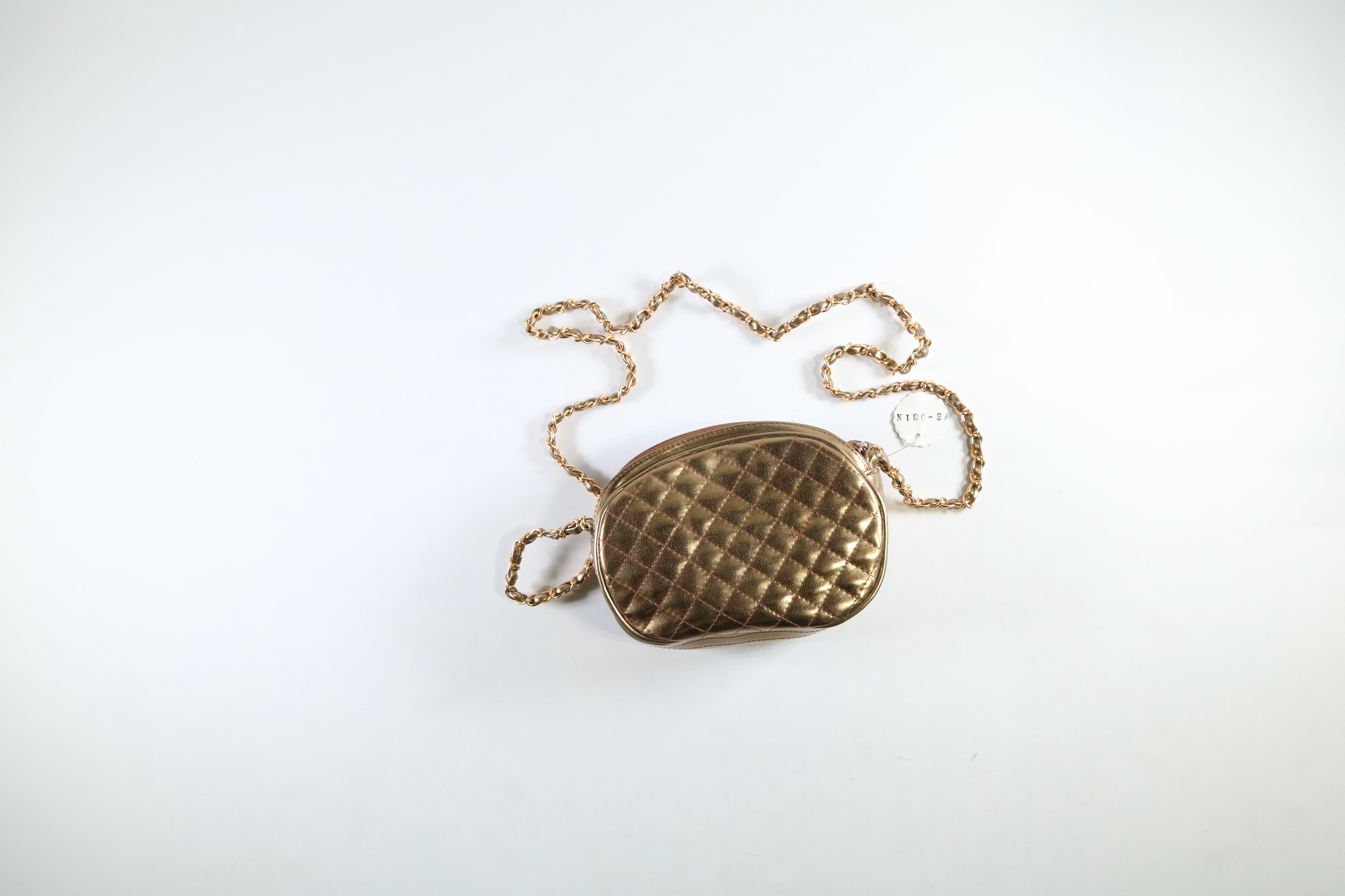 Womens Gold Quilted Hand Bag Purse EUC