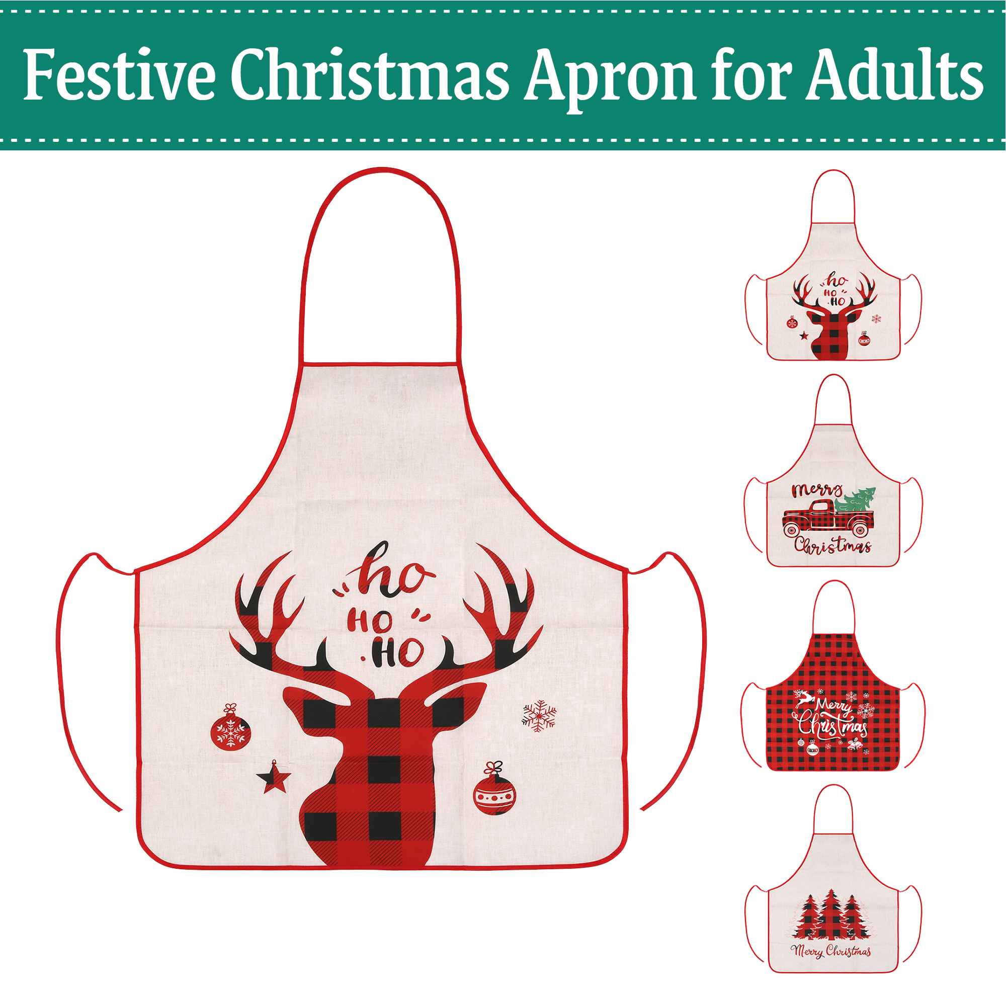 Christmas Apron Reindeer Tree Christmas Adult Kitchen Cooking Baking Apron Xmas