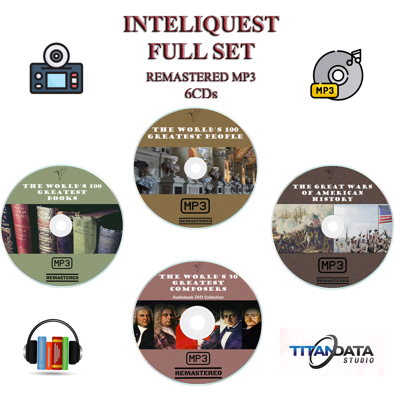 InteliQuest CD set, MP3 audio collection, Greatest People narrations, learn about composers, history CD series, influential figure