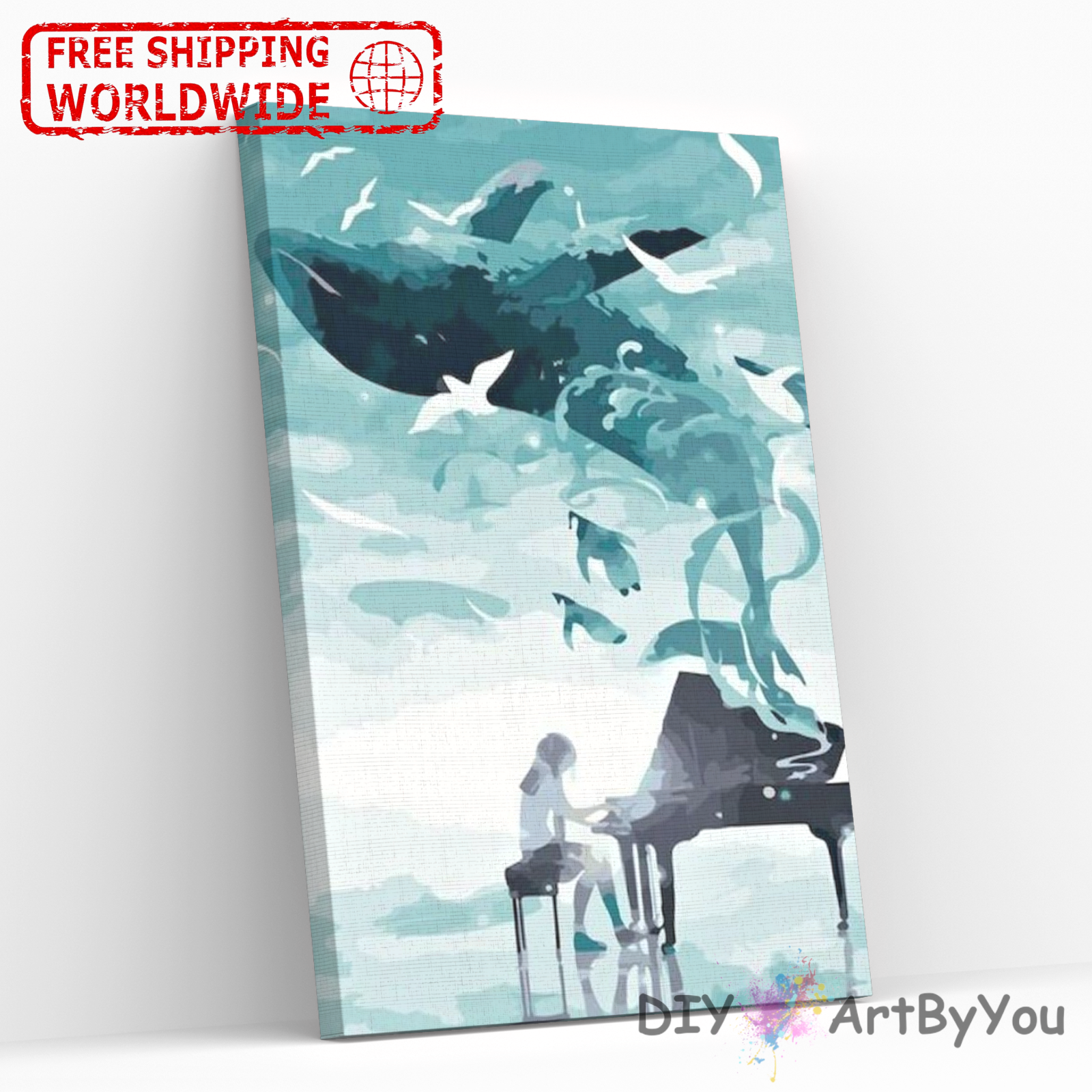 Paint By Numbers Kit Whale Ocean Animal Canvas DIY Adult Oil Adult Kids RARE