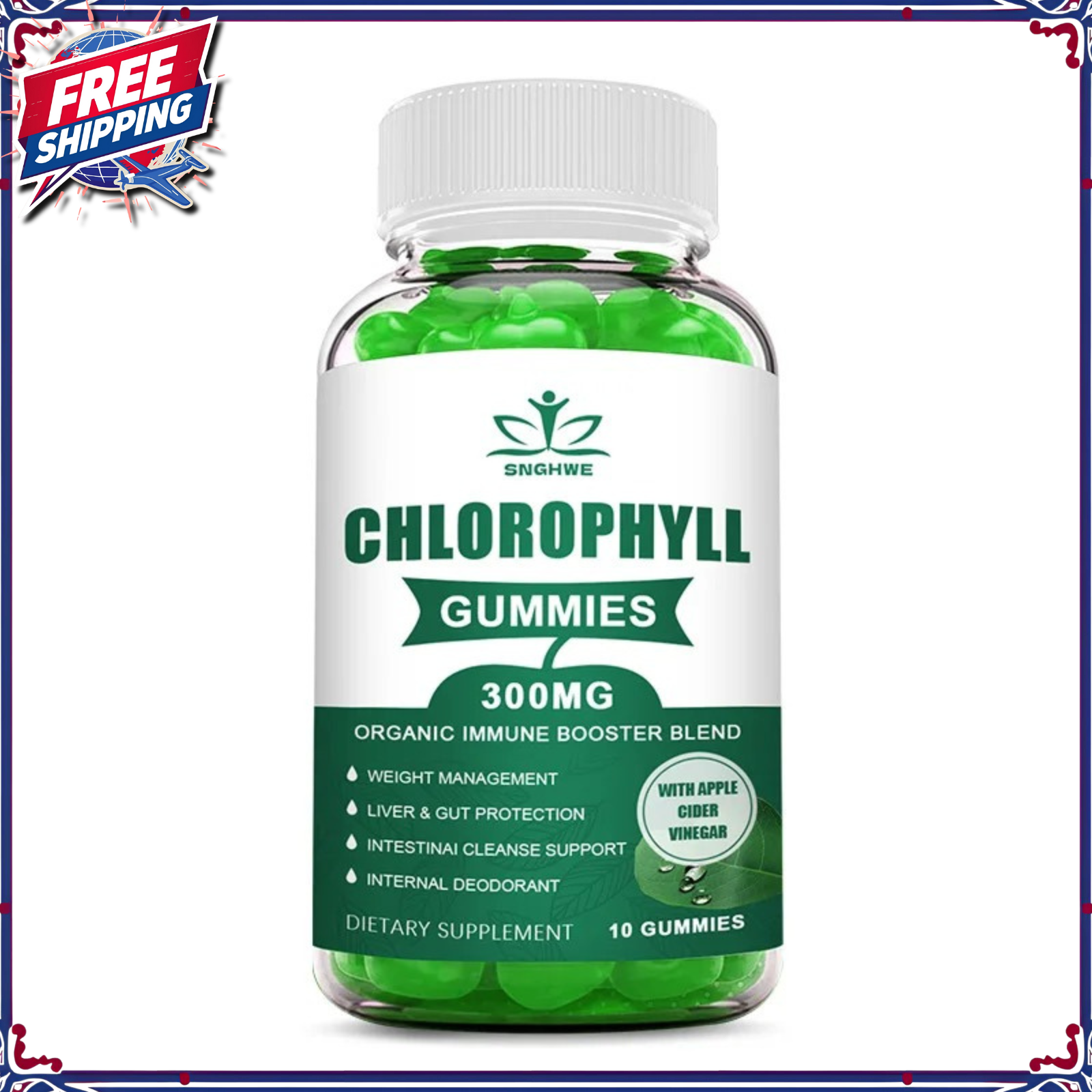 Chlorophyll Gummies with ACV Vitamin D3 C E B12 Natural Deodorant Energy Boost