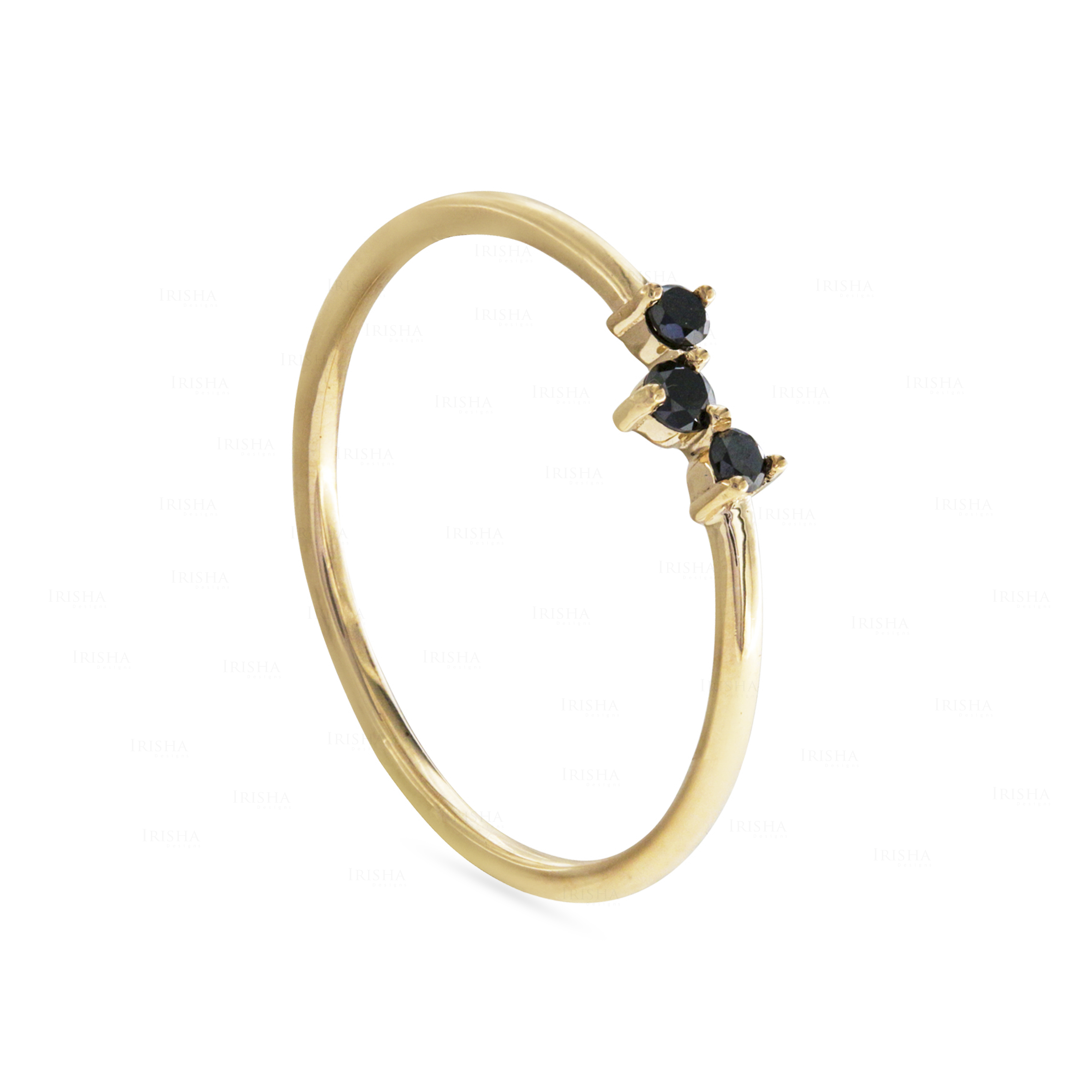 14K Yellow Gold Genuine Black Diamond Stacking Ring -  Everyday - Picture 3 of 6