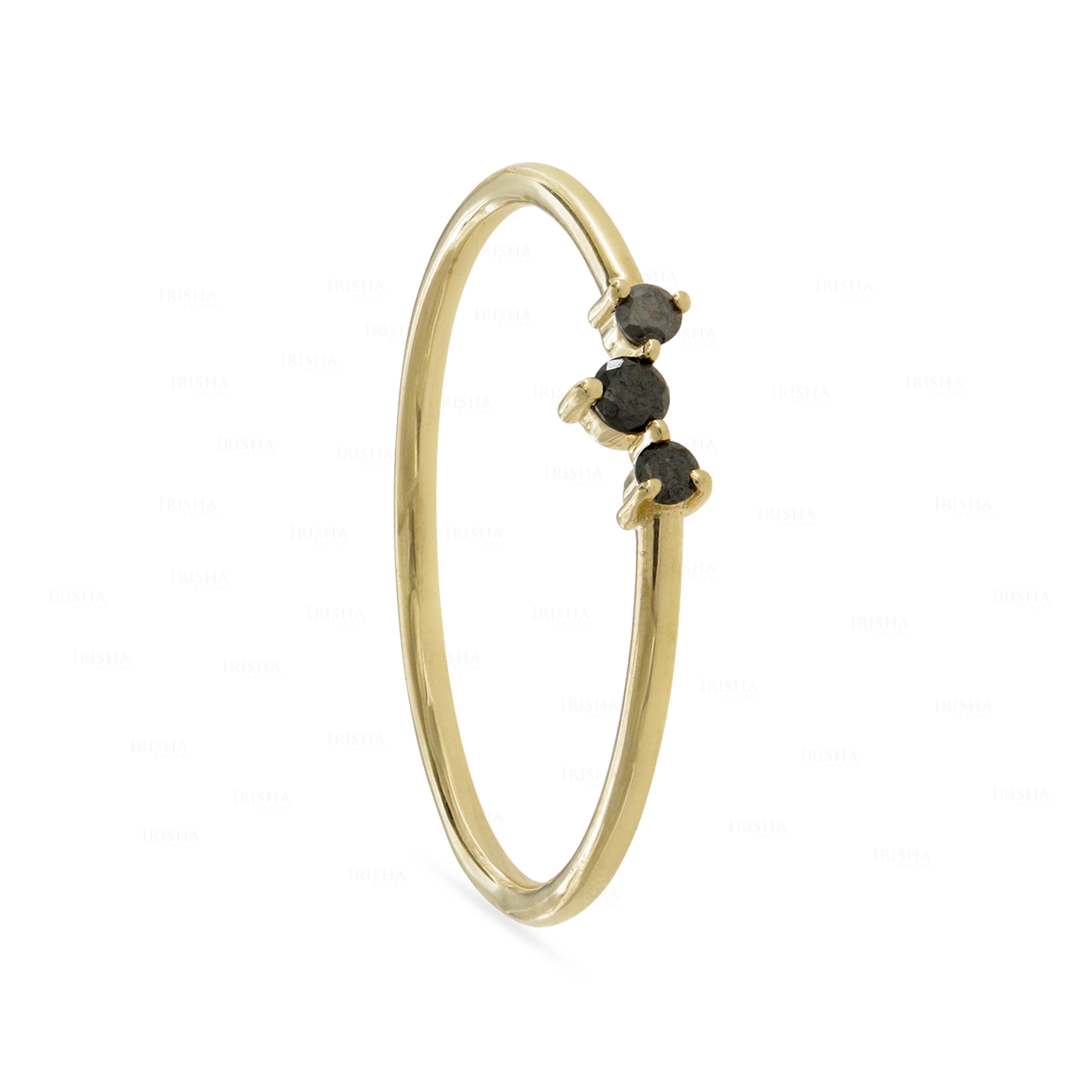 14K Yellow Gold Genuine Black Diamond Stacking Ring -  Everyday - Picture 6 of 6