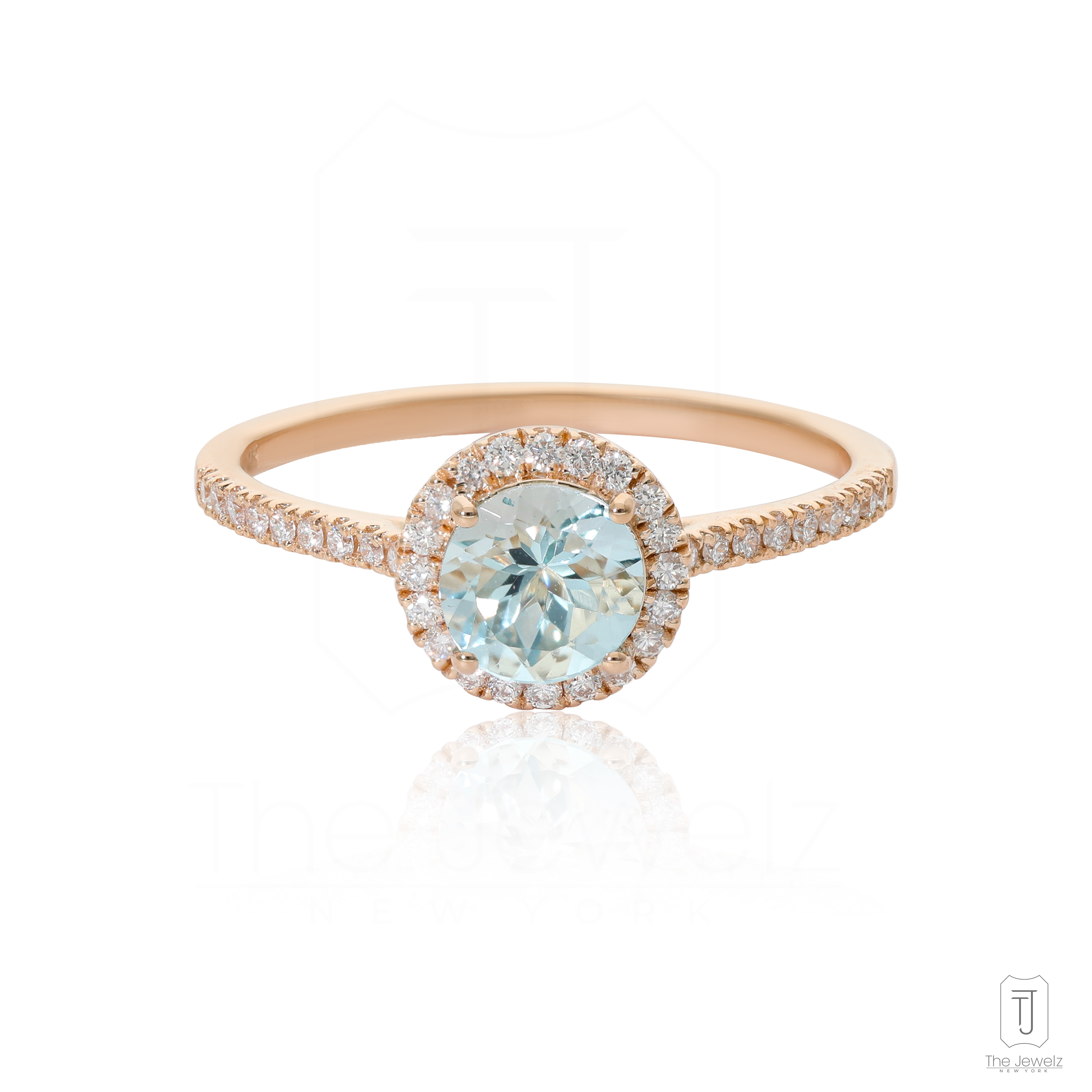 14k Gold Natural Aquamarine and Diamond Eternity Love Ring-Mother's Day Gift🎁 - Picture 14 of 15
