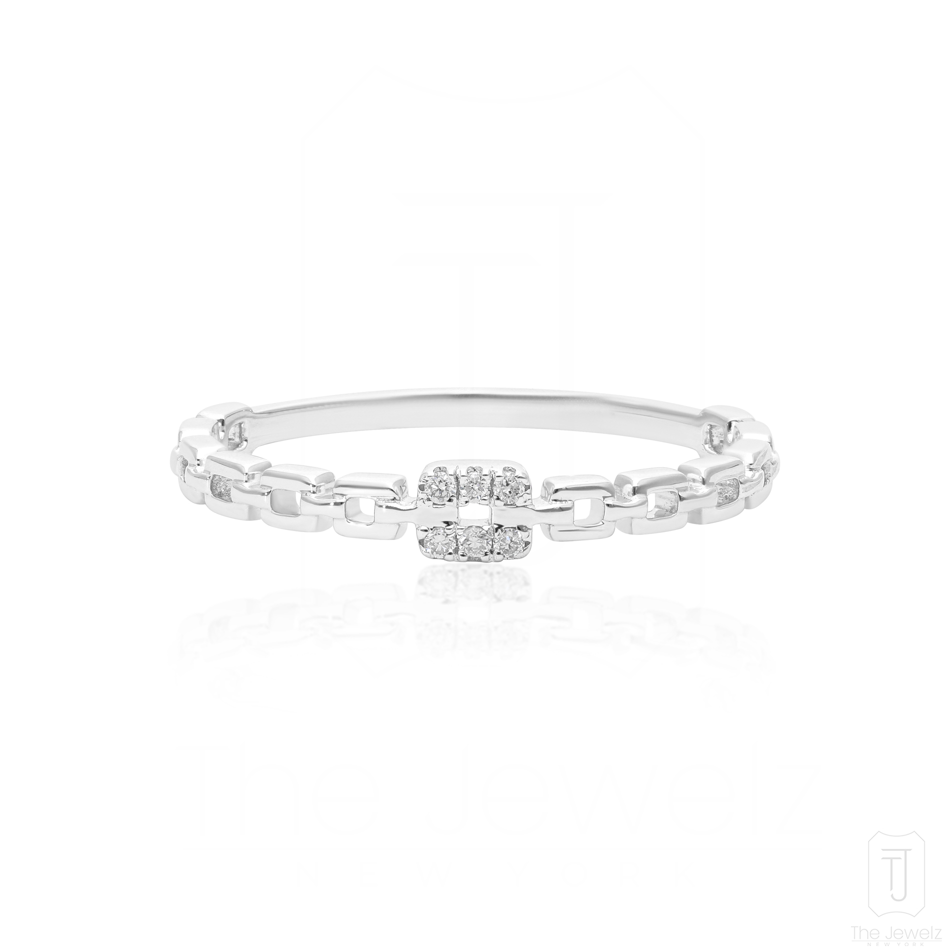 14k Gold Linked Chain Ring with Diamond Accent - Elegant Minimalist Jewelry - Picture 11 of 11