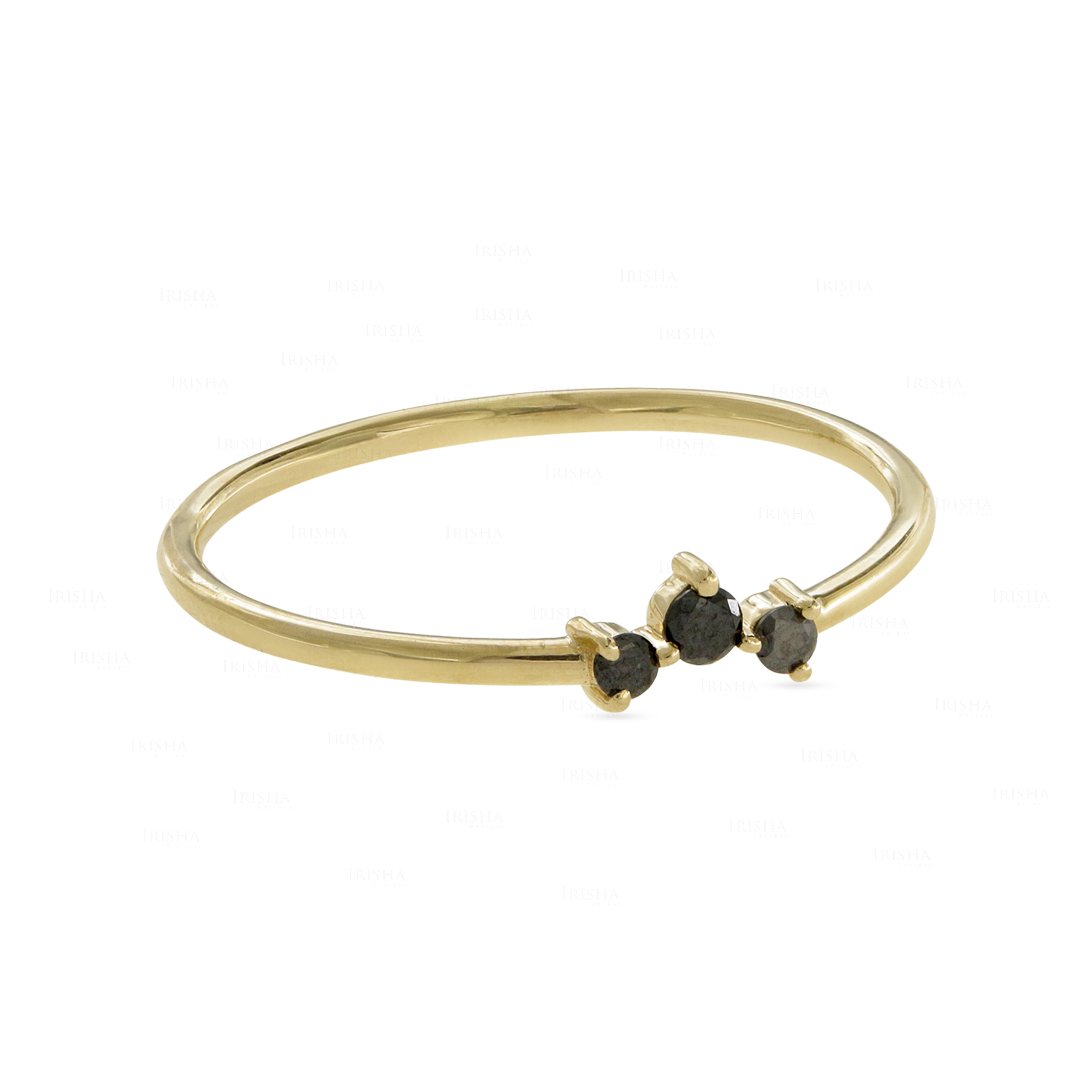 14K Yellow Gold Genuine Black Diamond Stacking Ring -  Everyday - Picture 2 of 6