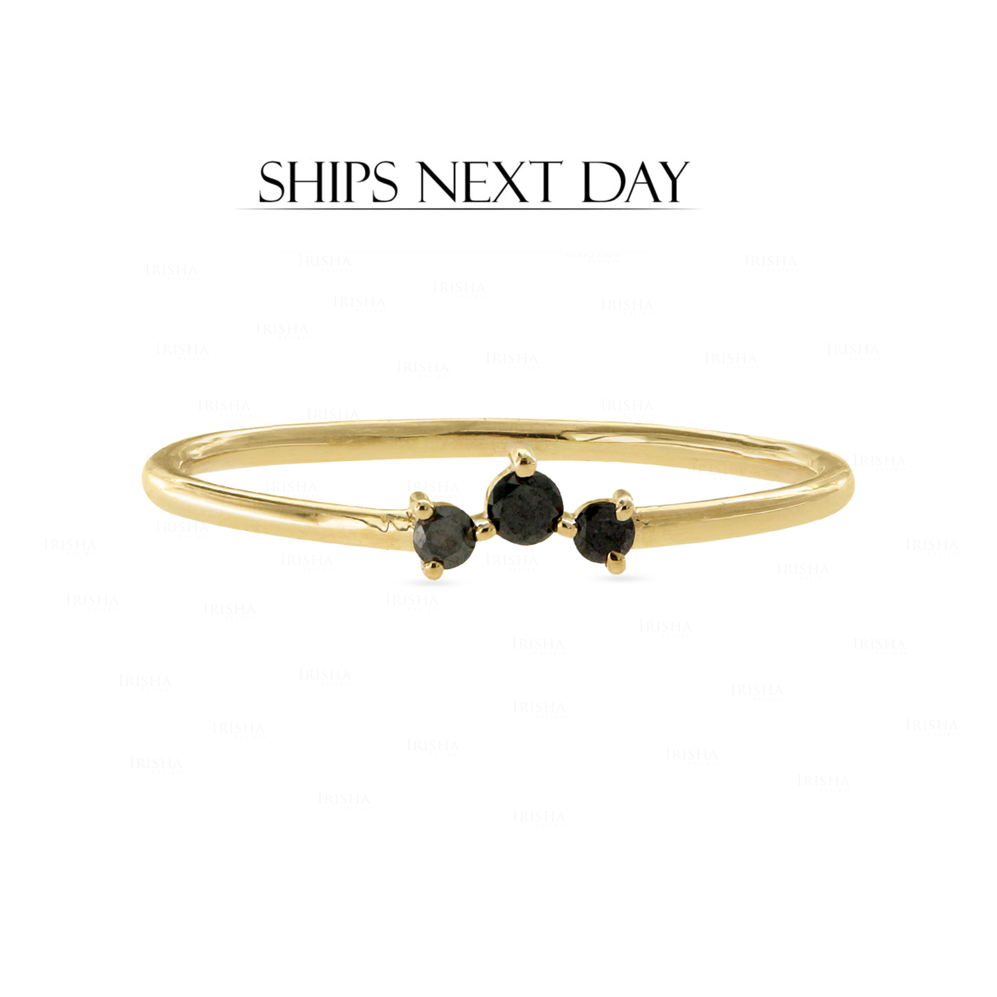 14K Yellow Gold Genuine Black Diamond Stacking Ring -  Everyday - Picture 1 of 6