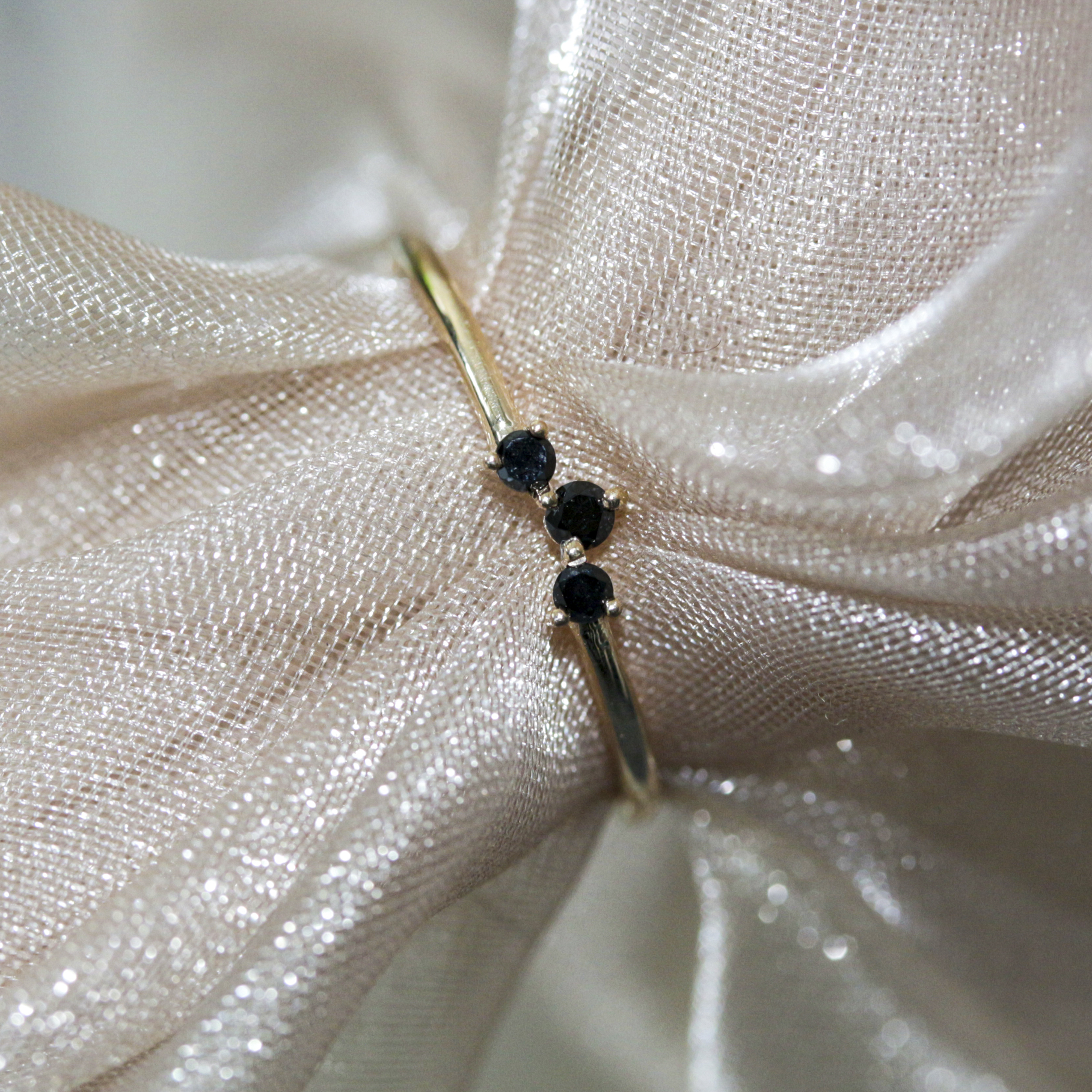 14K Yellow Gold Genuine Black Diamond Stacking Ring -  Everyday - Picture 4 of 6
