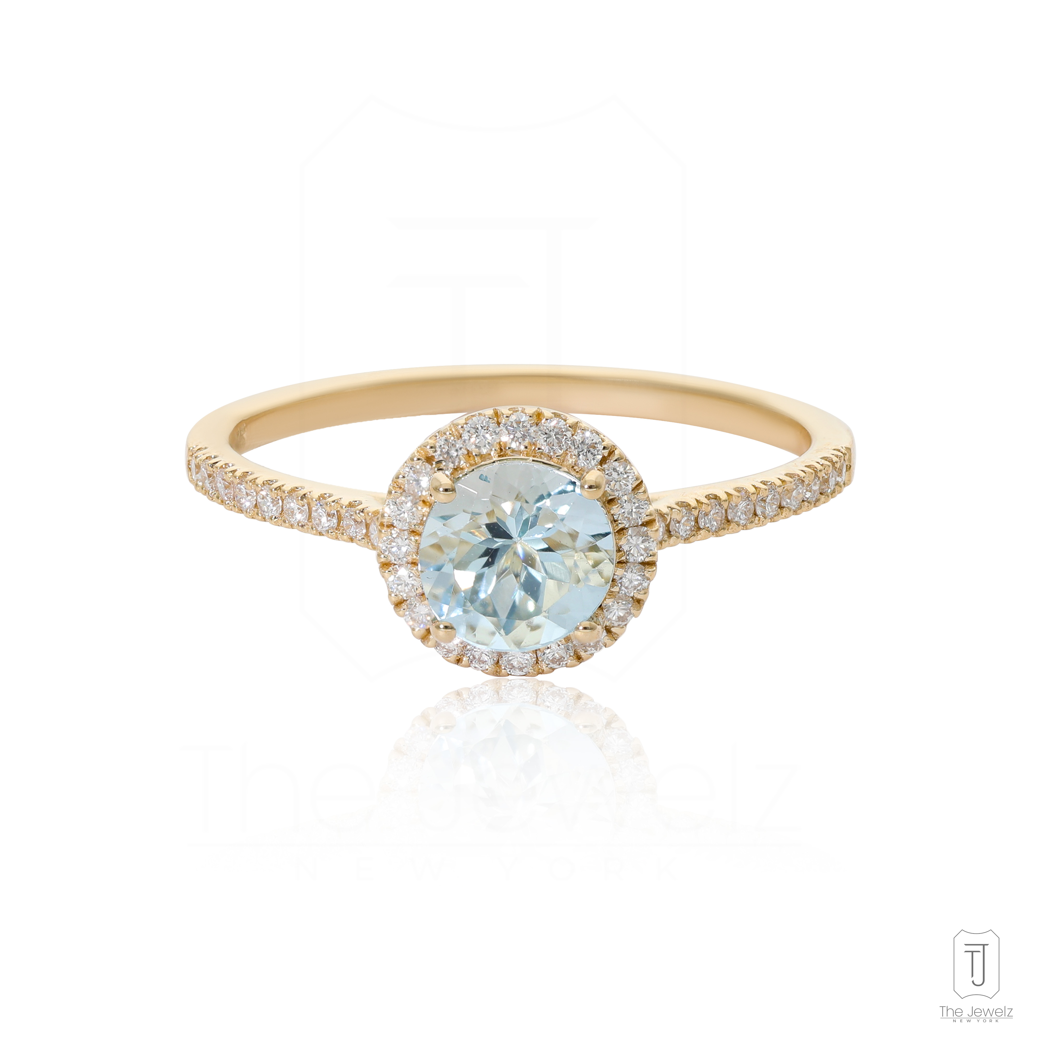 14k Gold Natural Aquamarine and Diamond Eternity Love Ring-Mother's Day Gift🎁 - Picture 13 of 15