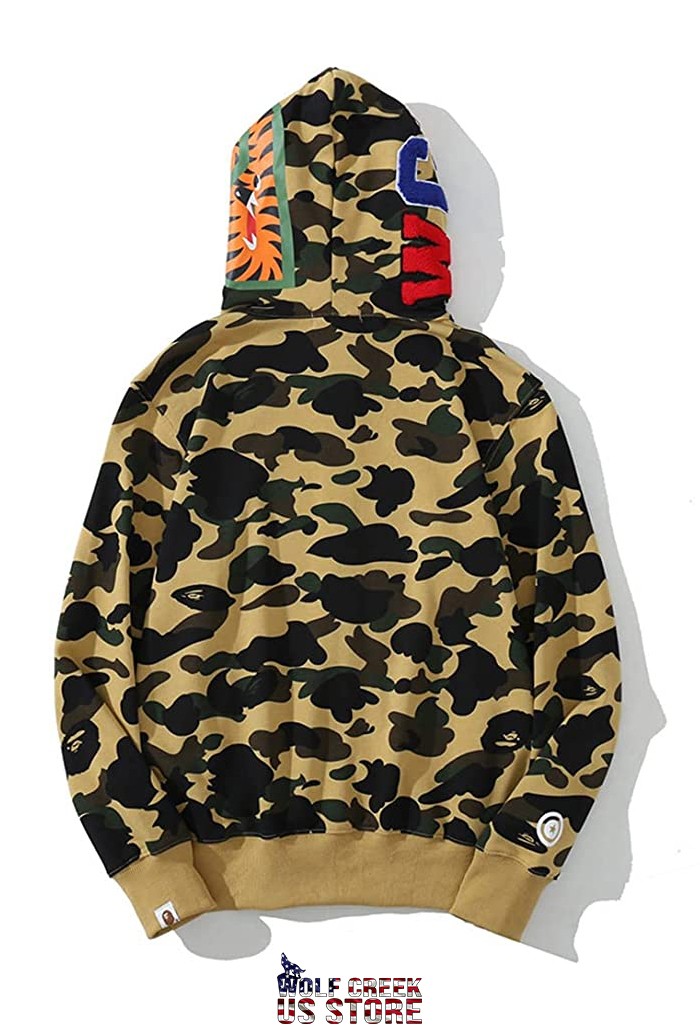 Baonmy Ape Hoodie Men Full Zip Up Hoodie Jacket Shark Mouth Jacket Fashion