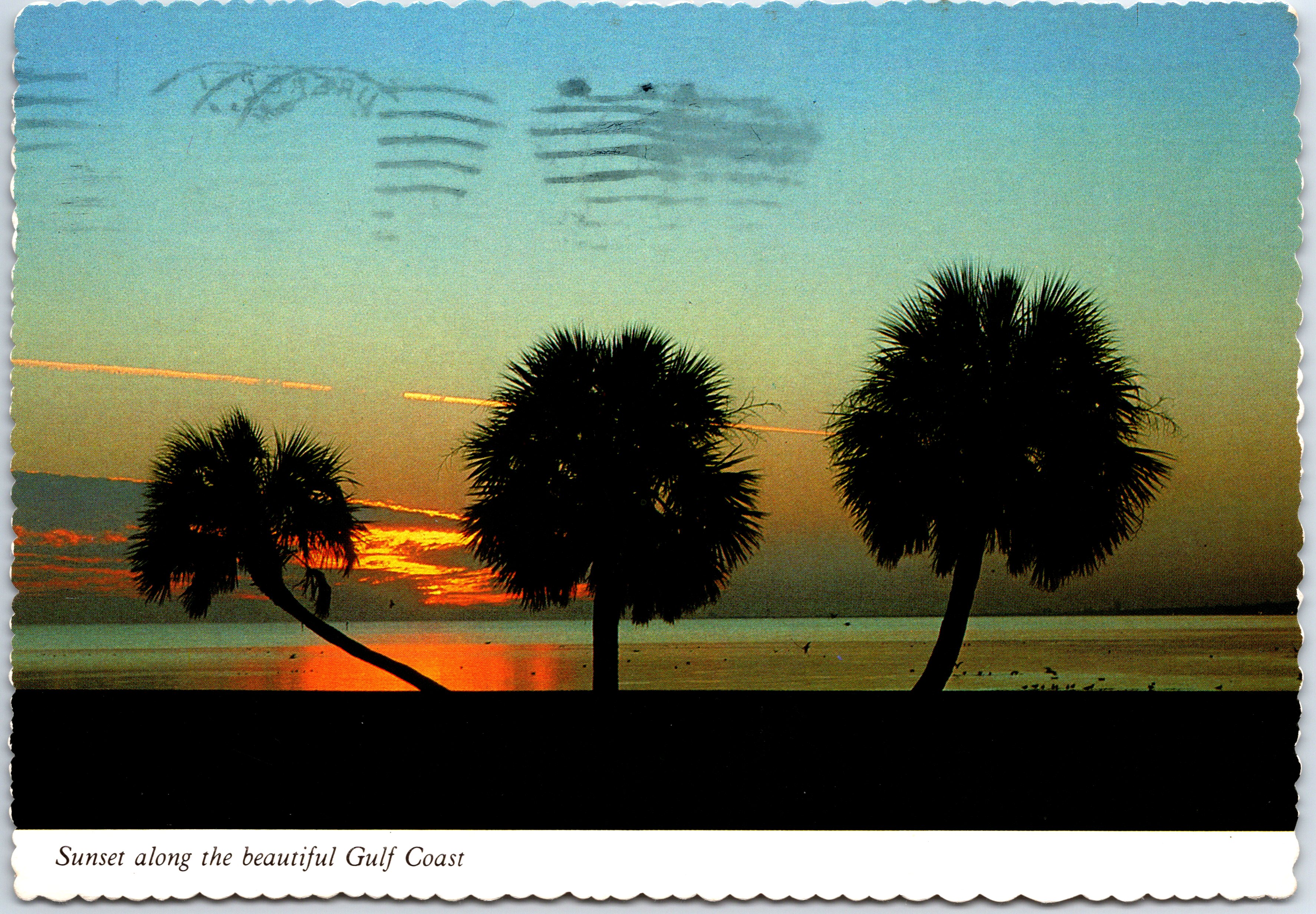 VINTAGE CONTINENTAL SIZE POSTCARD SUNSET ON THE GULF COAST OF MISSISSIPPI - Picture 1 of 2