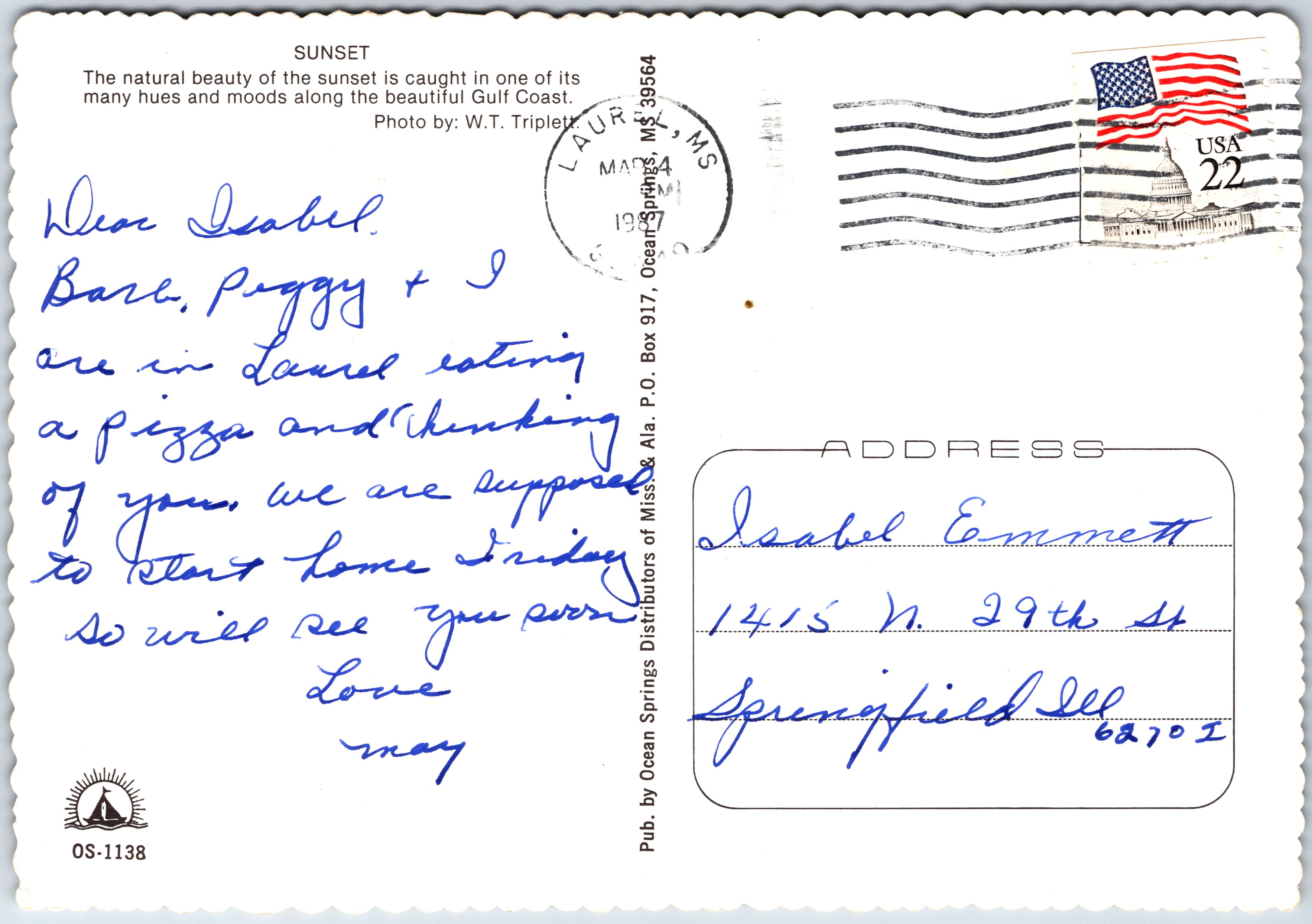 VINTAGE CONTINENTAL SIZE POSTCARD SUNSET ON THE GULF COAST OF MISSISSIPPI - Picture 2 of 2