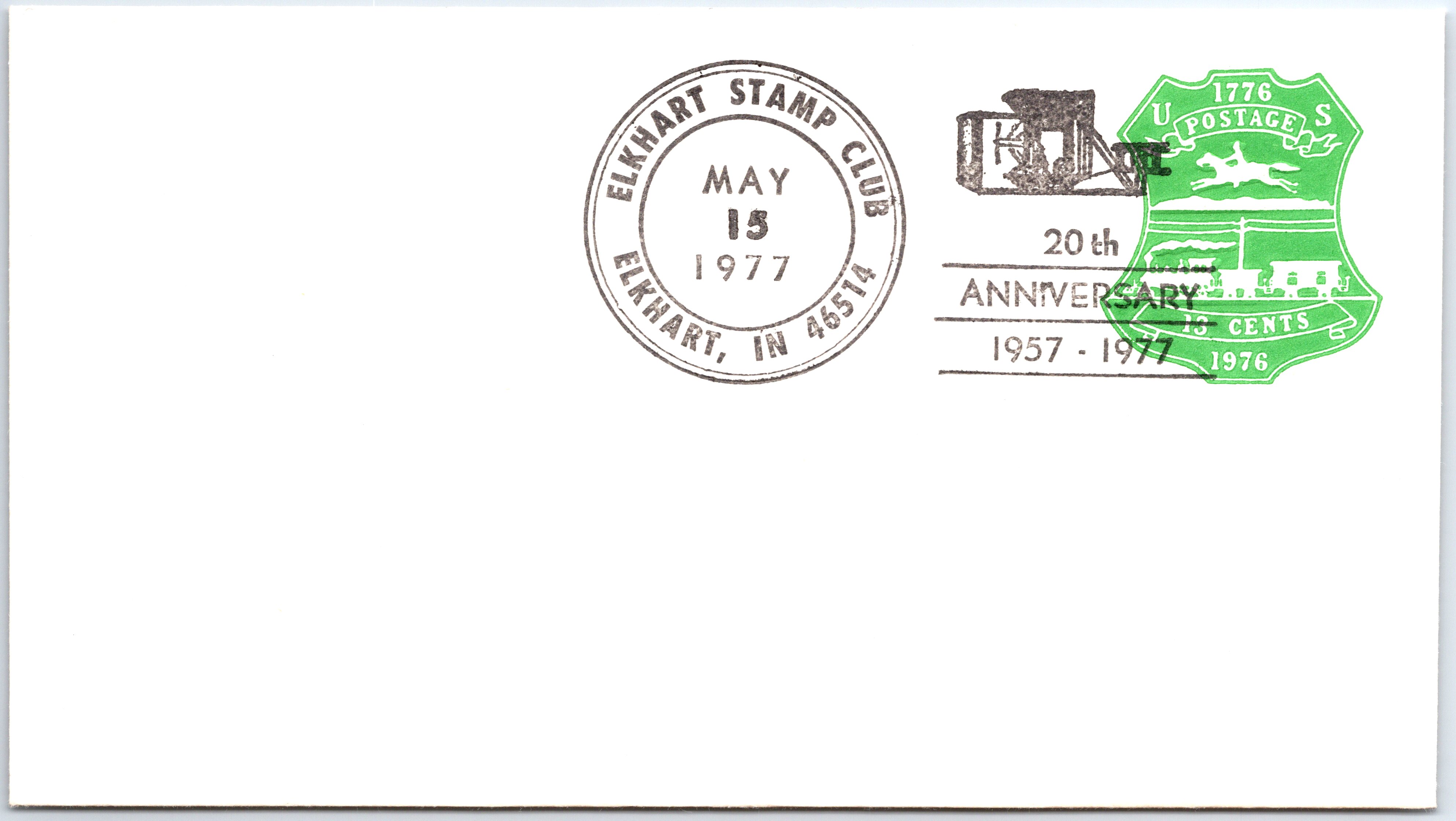 U.S. SPECIAL EVENT POSTMARK COVER ELKHART INDIANA STAMP CLUB 1957 - 1977 B - Picture 1 of 2
